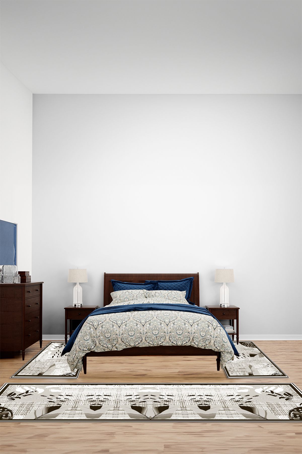 Viyana Home Modern Dijital Kaymaz Sade Yaprak Desen Yıkanabilir Üçlü Yatak Odası Halısı, YO-MODERN-318-KAHVE,
