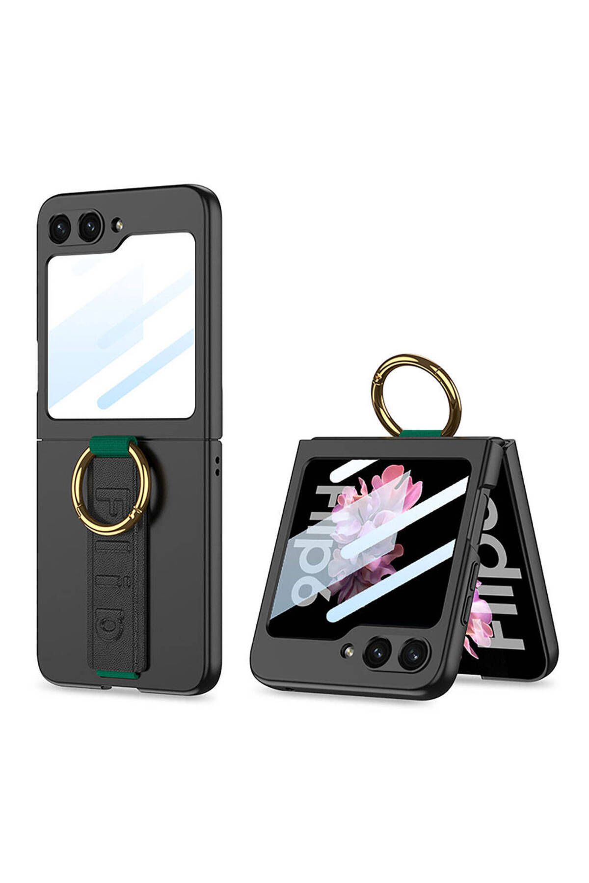 Megafox Teknoloji Samsung Galaxy Z Flip 6 Uyumlu Kılıf Kamera Korumalı Yüzüklü Zore Flip Ring Kıpta Kapak