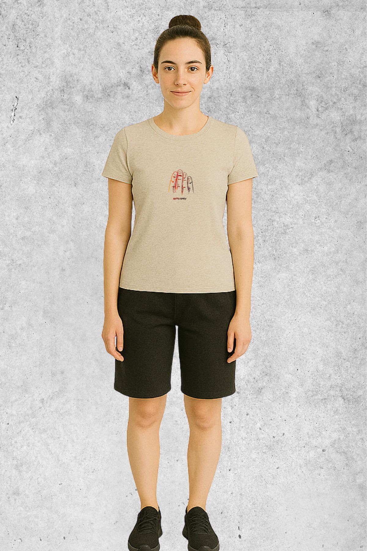 MOLICO Basic unisex sıfır yaka kısa kollu HAPPY FAMİLY BASKILI TSHİRT