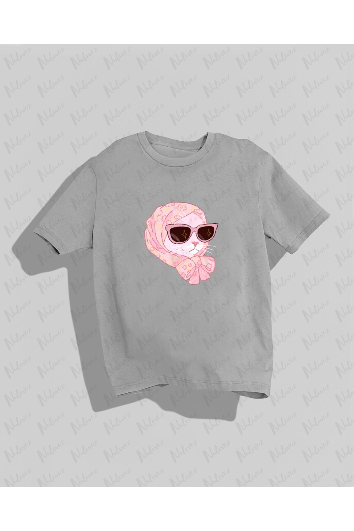Nulivez Pinterest Tarzı Kedi Baskılı Yüksek Kalite Kompakt Unisex Oversize T-Shirt