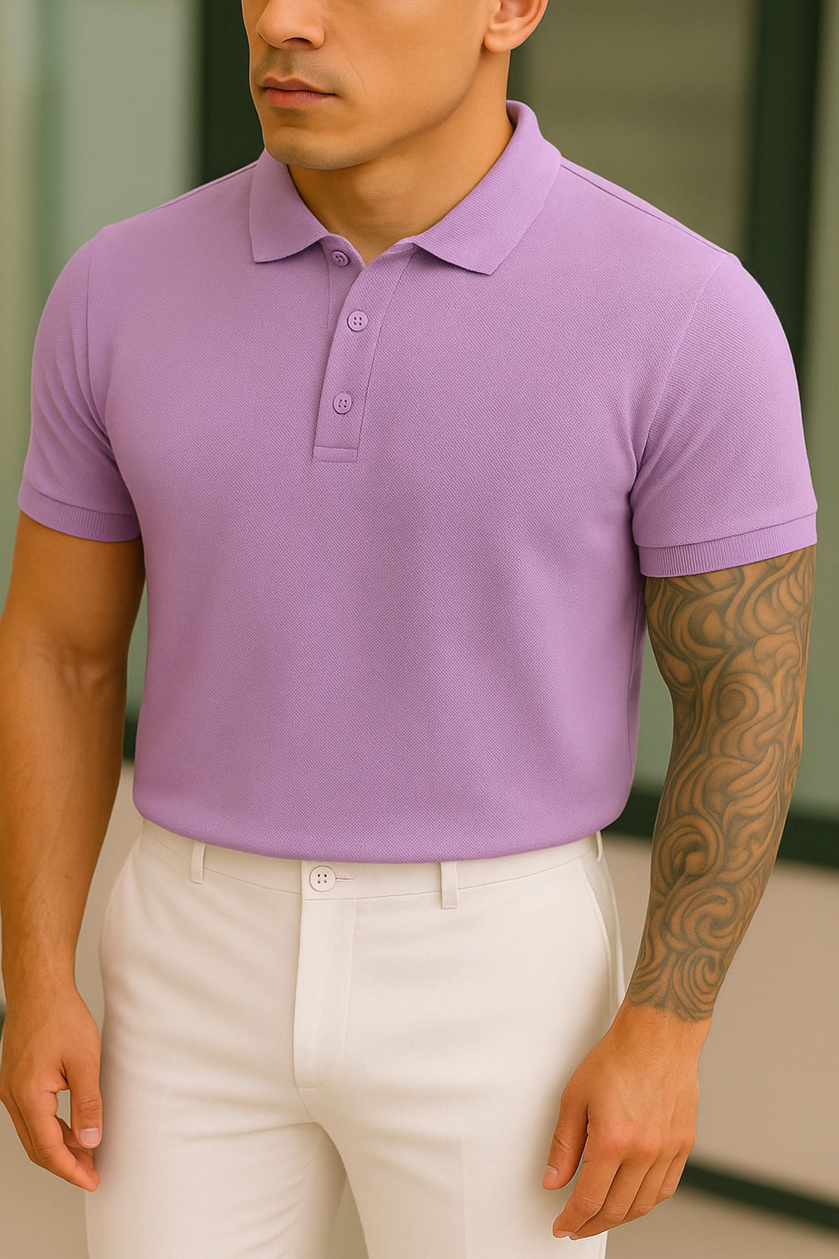 Buteks Unisex Lila Spor Düğmeli Pamuklu Casual Kısa Kollu Regular Fit Polo T-shirt