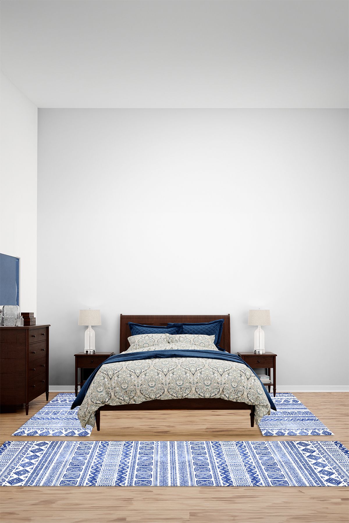 Viyana Home Modern Dijital Kaymaz Taban Kilim Model Yıkanabilir Üçlü Yatak Odası Halısı, YO-MODERN-292-MAVİ,
