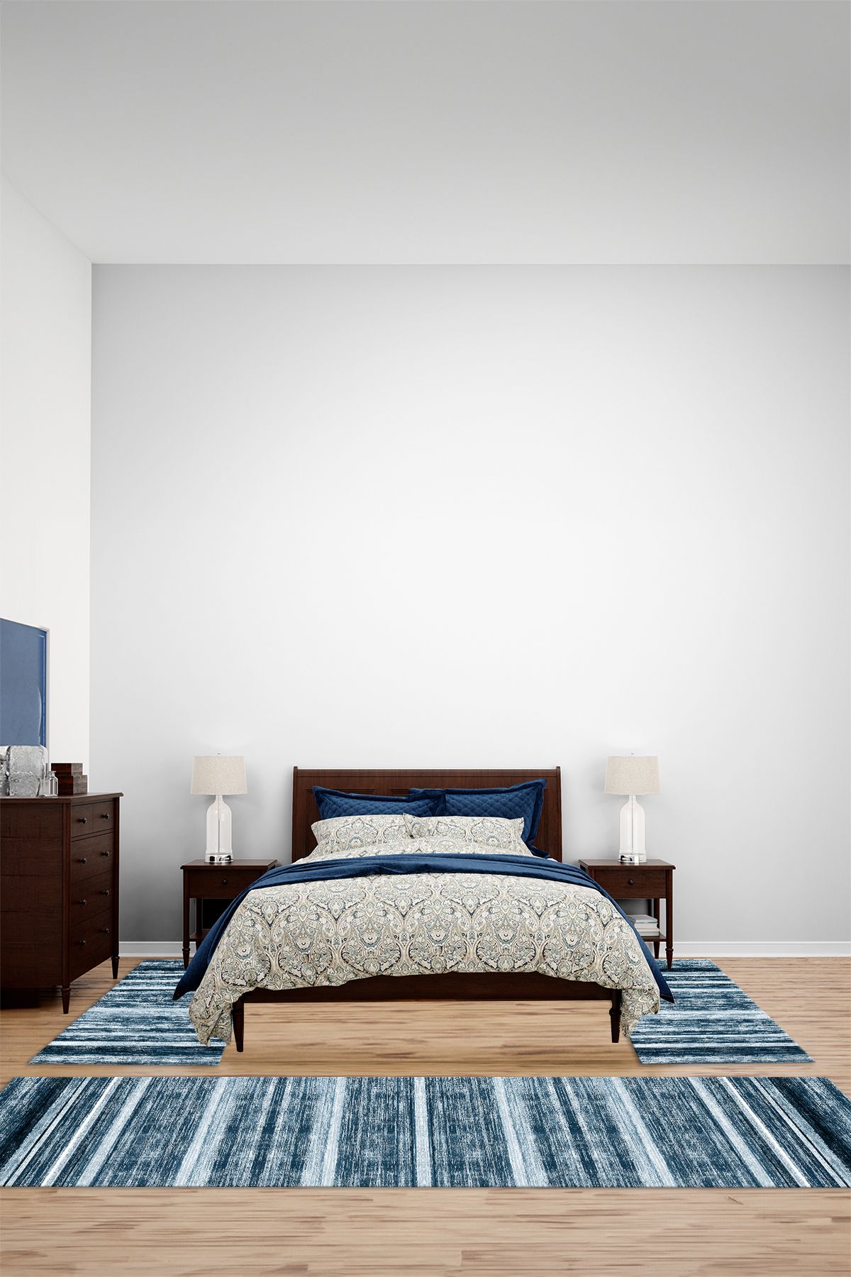 Viyana Home Modern Dijital Kaymaz Taban Düz Model Yıkanabilir Üçlü Yatak Odası Halısı, YO-MODERN-240-MAVİ,