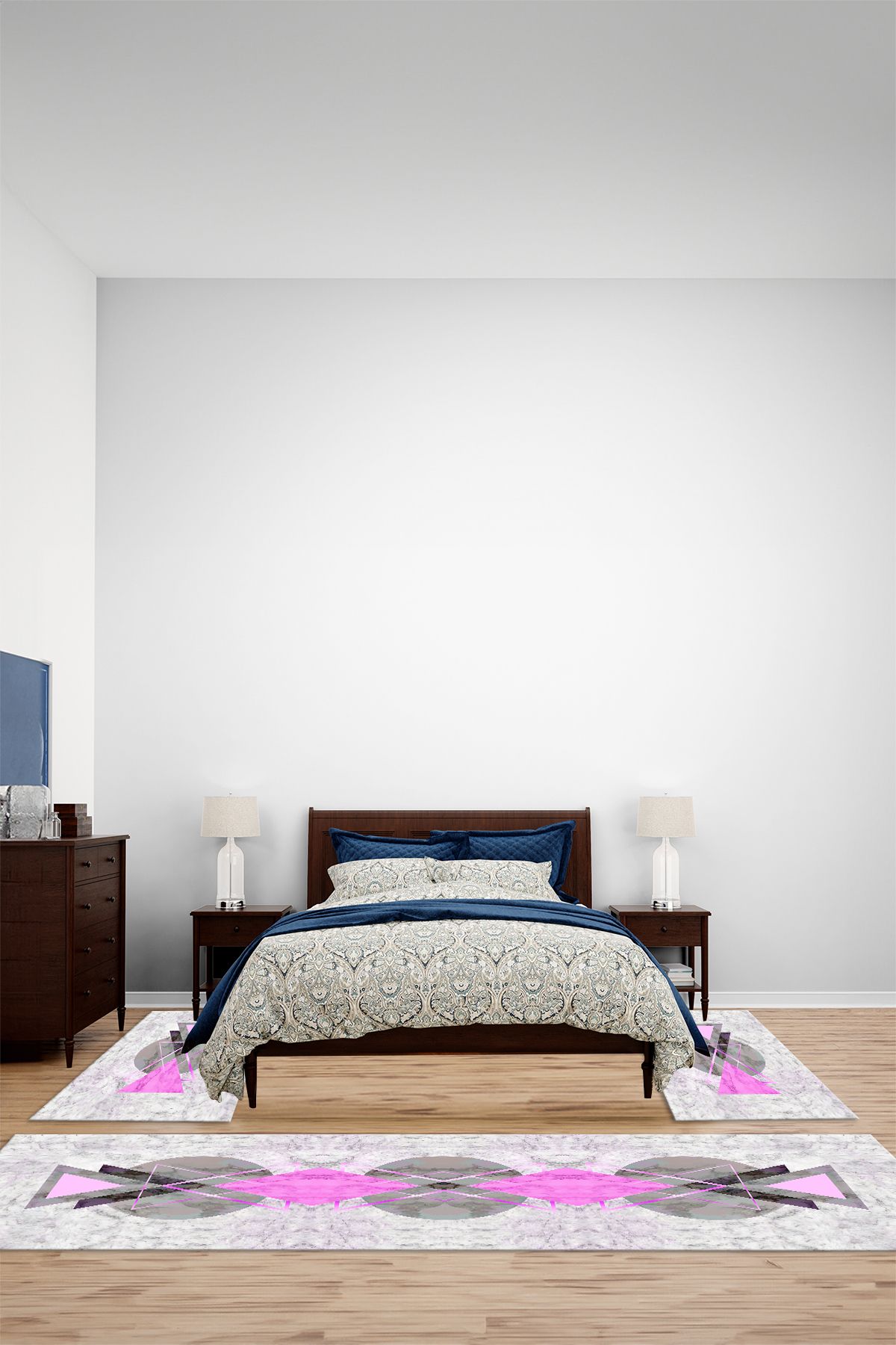 Viyana Home Modern Dijital Kaymaz Göbek Desen Detaylı Yıkanabilir Üçlü Yatak Odası Halısı, YO-MODERN-294-PEMBE,