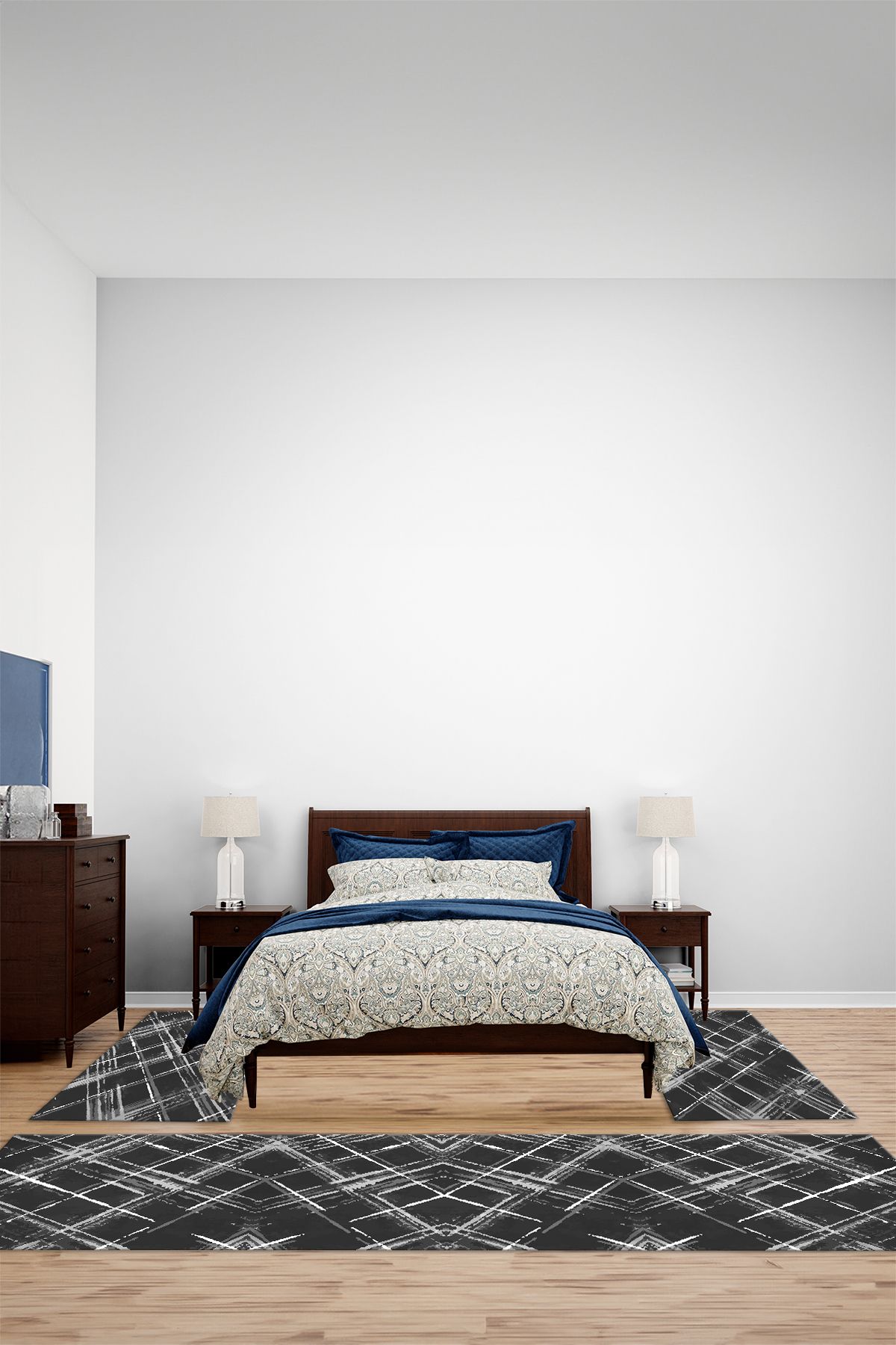 Viyana Home Modern Dijital Kaymaz Boyalı Çizgi Model Yıkanabilir Üçlü Yatak Odası Halısı,YO-MODERN-238-ANTRASİT,