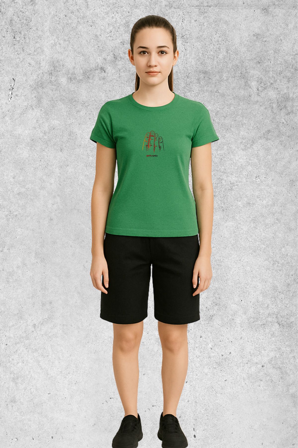 MOLICO Basic unisex sıfır yaka kısa kollu HAPPY FAMİLY BASKILI TSHİRT