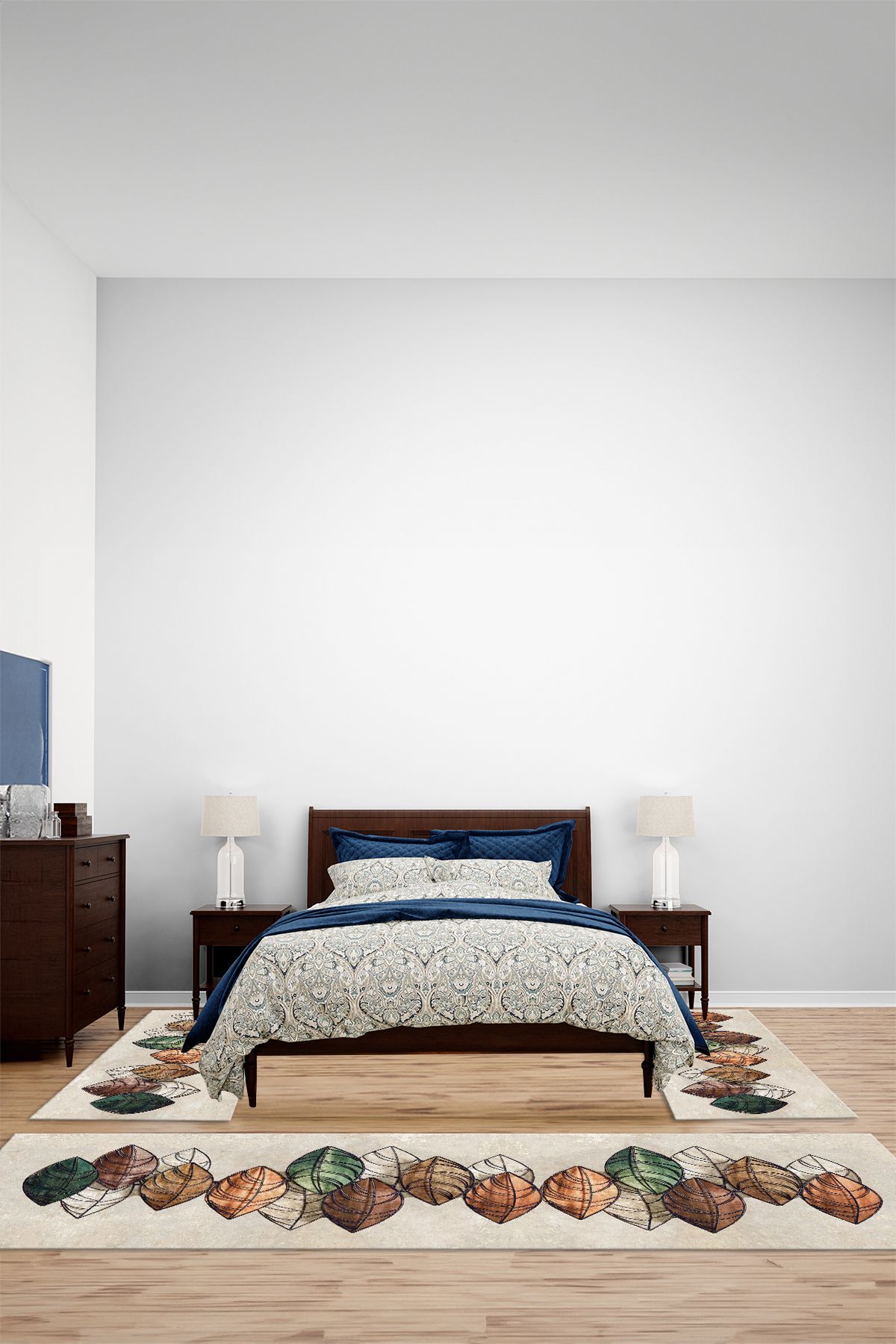 Viyana Home Modern Dijital Kaymaz Taban Yaprak Desen Yıkanabilir Üçlü Yatak Odası Halısı, YO-MODERN-247-RENKLİ,