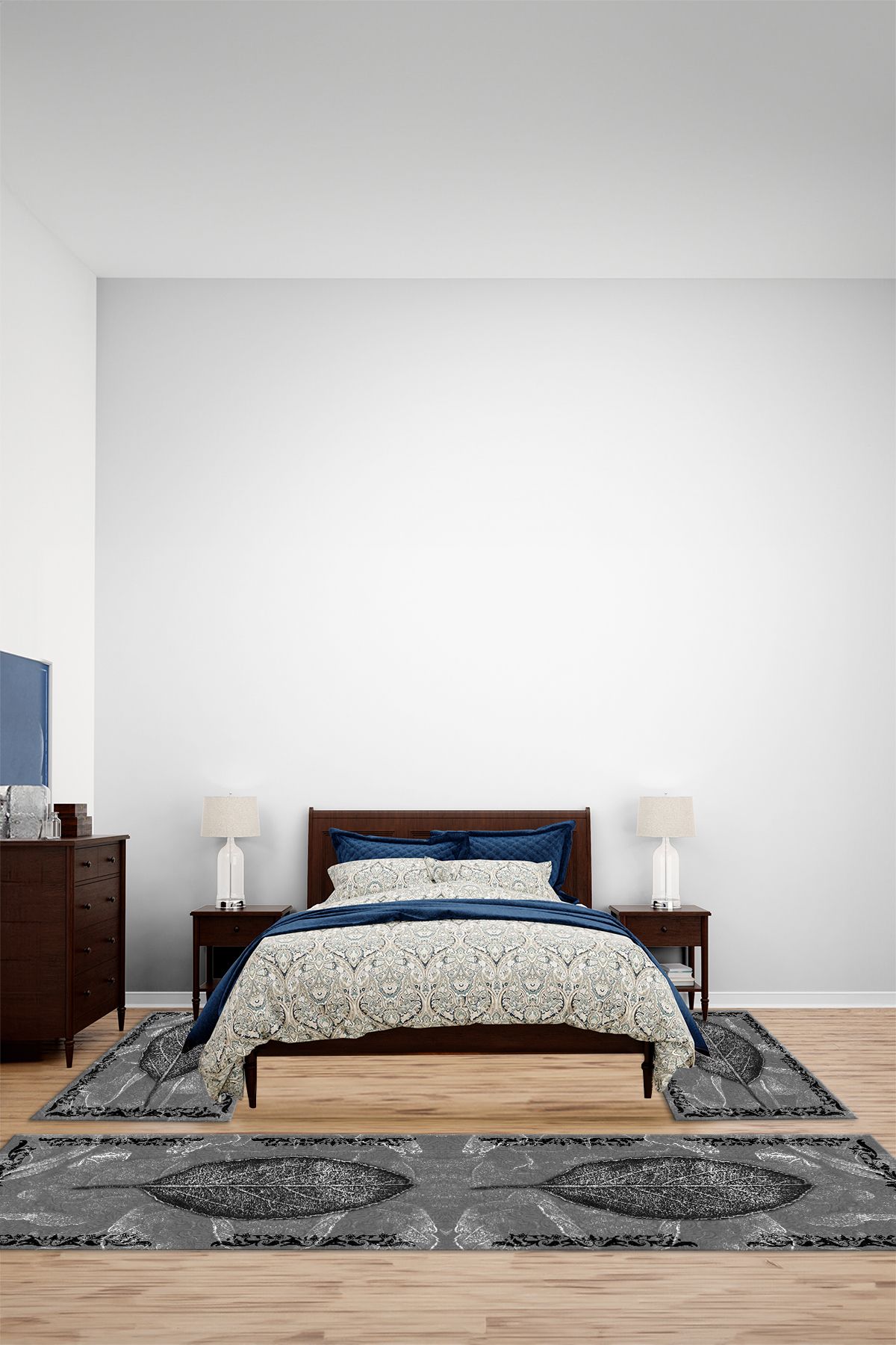 Viyana Home Modern Dijital Kaymaz Taban Yaprak Model Yıkanabilir Üçlü Yatak Odası Halısı, YO-MODERN-250-GRİ,