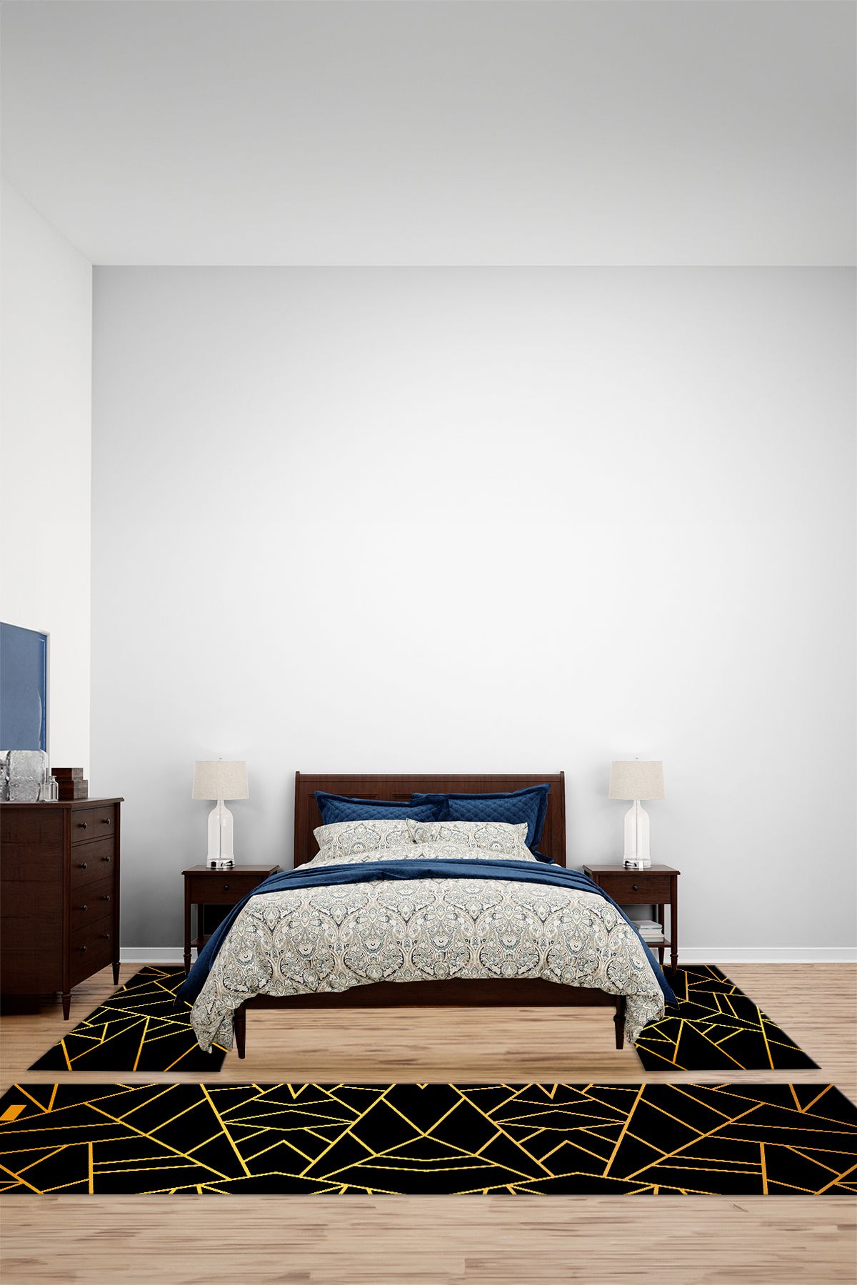 Viyana Home Modern Dijital Kaymaz Karalama Çizgi Model Yıkanabilir Üçlü Yatak Odası Halısı, YO-MODERN-281-SİYAH,