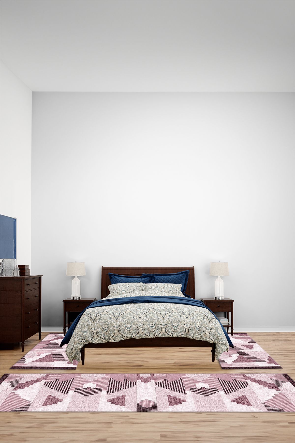 Viyana Home Modern Dijital Kaymaz Taban Etnik Model Yıkanabilir Üçlü Yatak Odası Halısı, YO-MODERN-243-PEMBE,