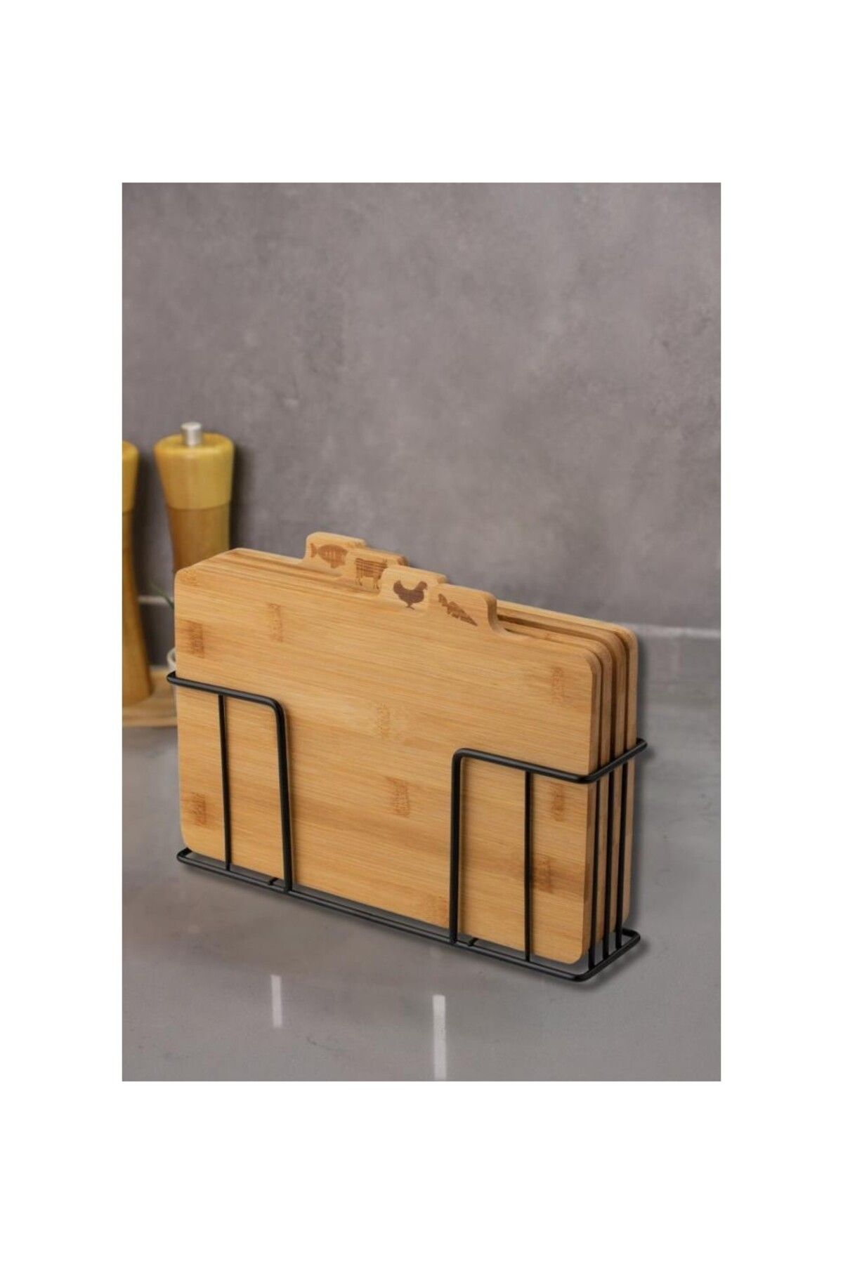 MİEN Bambu Standlı Kesme Tahtası 4lü Set
