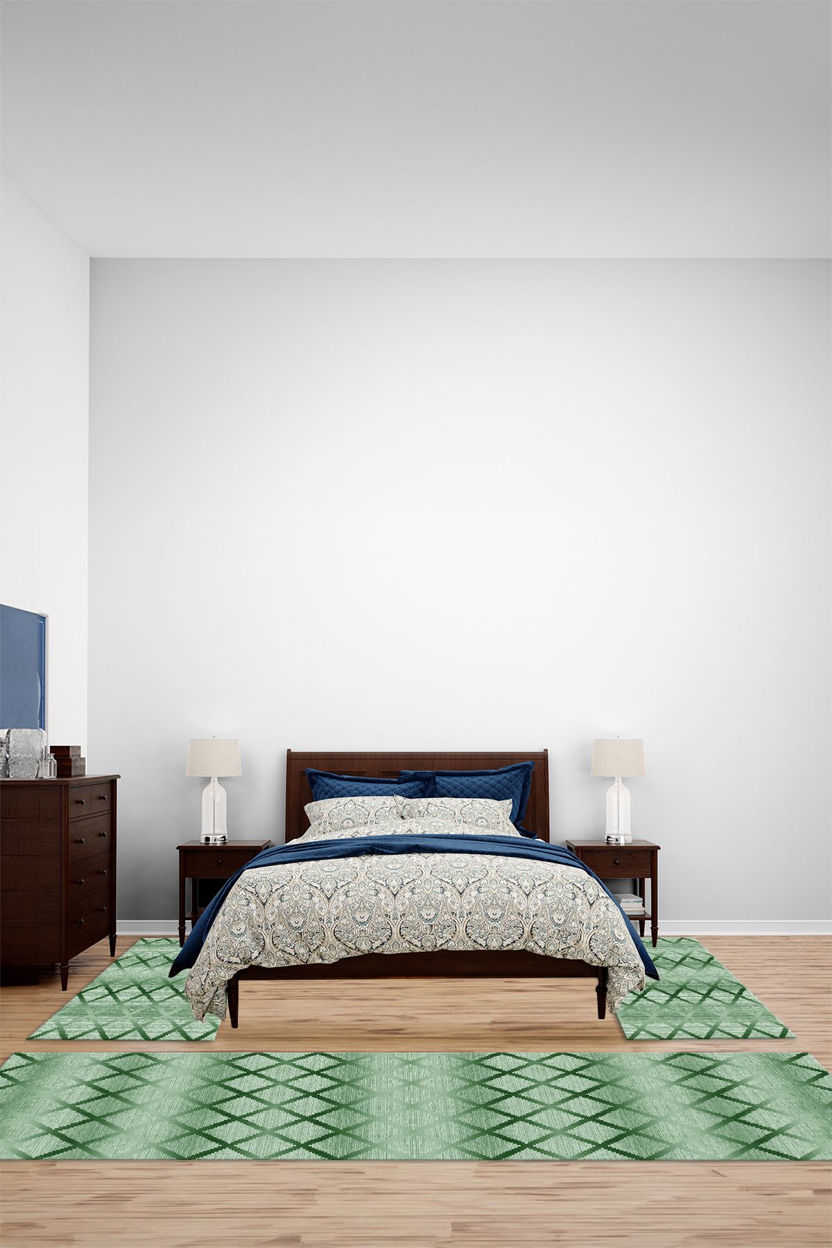 Viyana Home Modern Dijital Kaymaz Taban Dörtgen Model Yıkanabilir Üçlü Yatak Odası Halısı, YO-MODERN-252-YEŞİL,