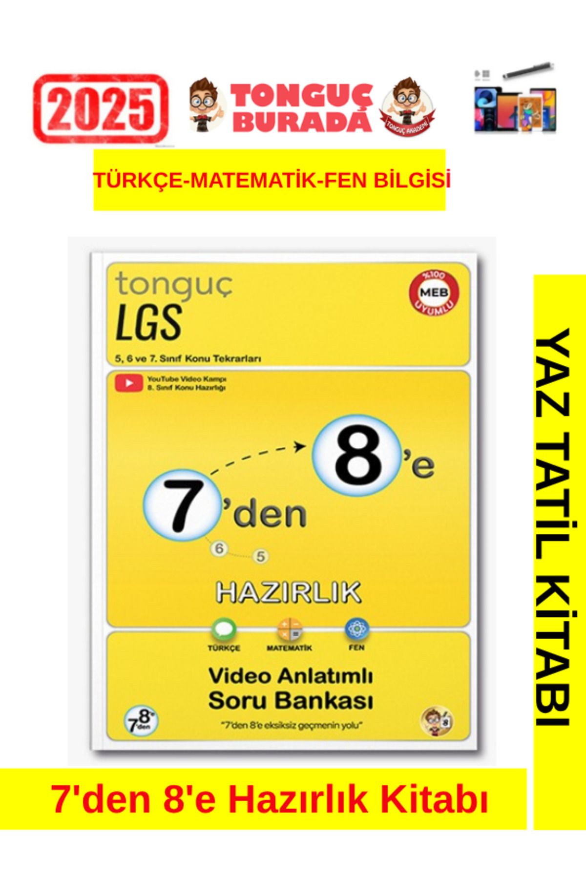 Fenomen Yayıncılık Tonguç 2025 7'den 8'eHazırlık Kitabı(Yaz Tatil Kitabı)Video Anlatımlı Soru Bankası