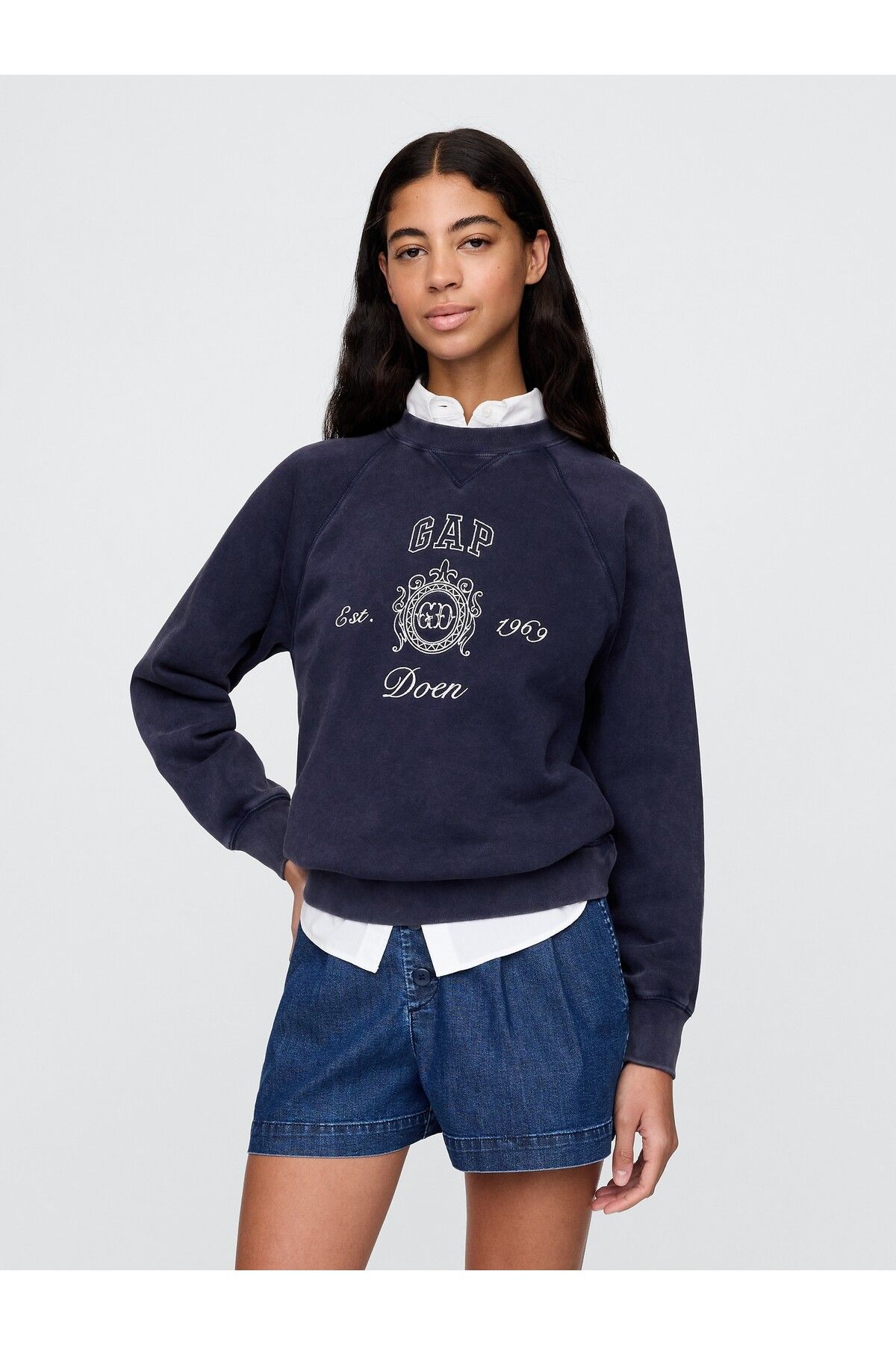 GAP Kadın Lacivert Gap × DÔEN Vintage Soft Gap Logo Sweatshirt