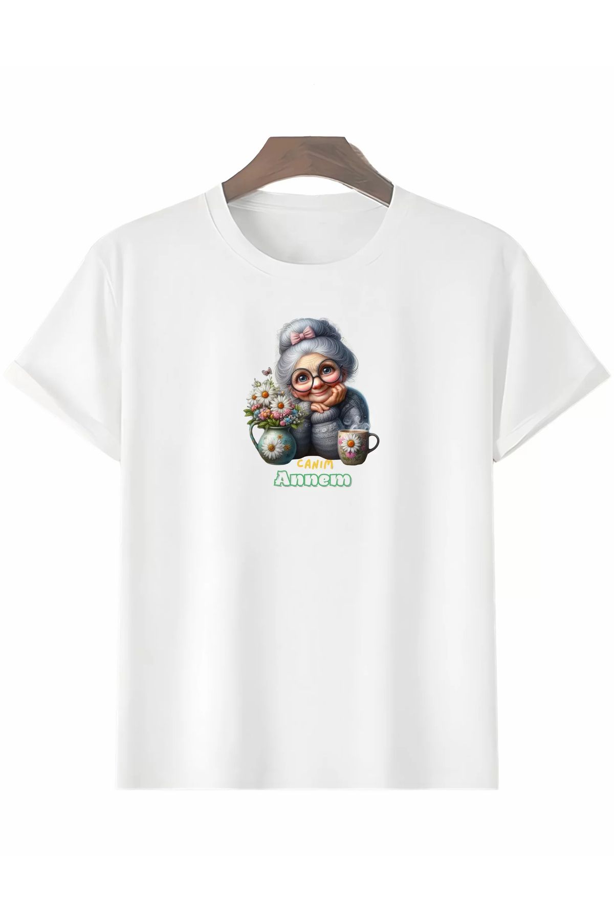 AE Stil Anneler Gününe Özel Tasarım Canım Annem Baskılı T-shirt - Beyaz