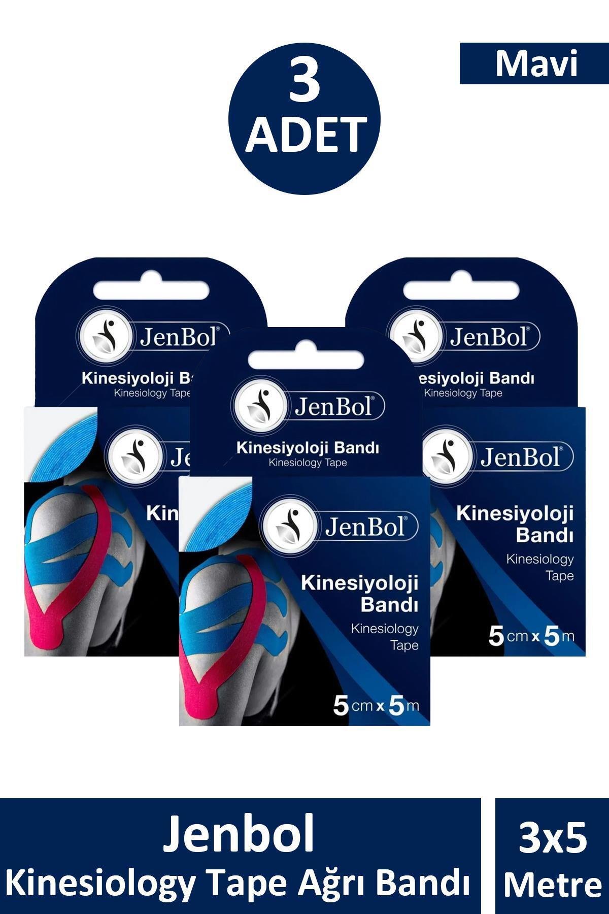 ASFSTORE Jenbol Kinesiology Tape Ağrı Bandı 5 cm x 5 m - Mavi 3 Adet