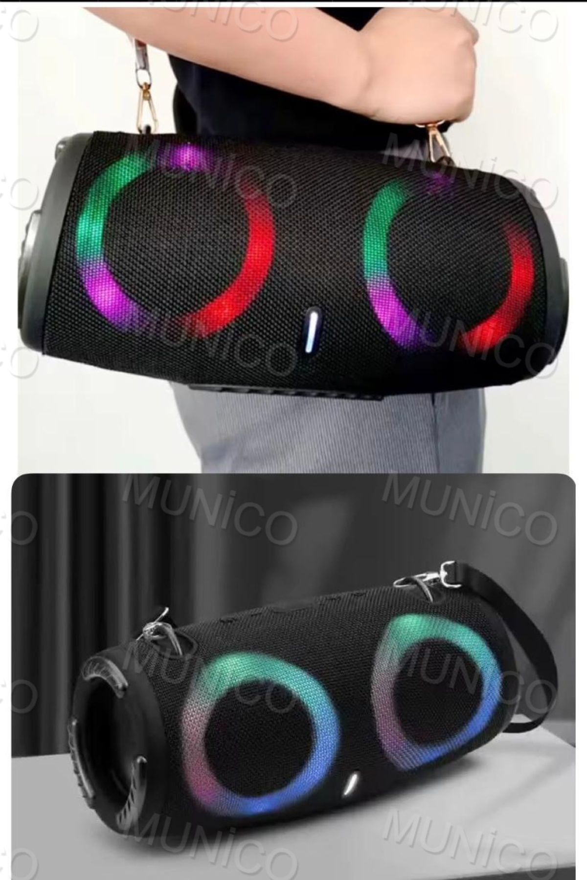 Munico Su Geçirmez Bluetooth Hoparlör Duş RGB Işıkları ile 100W Yüksek Güçlü Taşınabilir Bluetooth Hoparlör