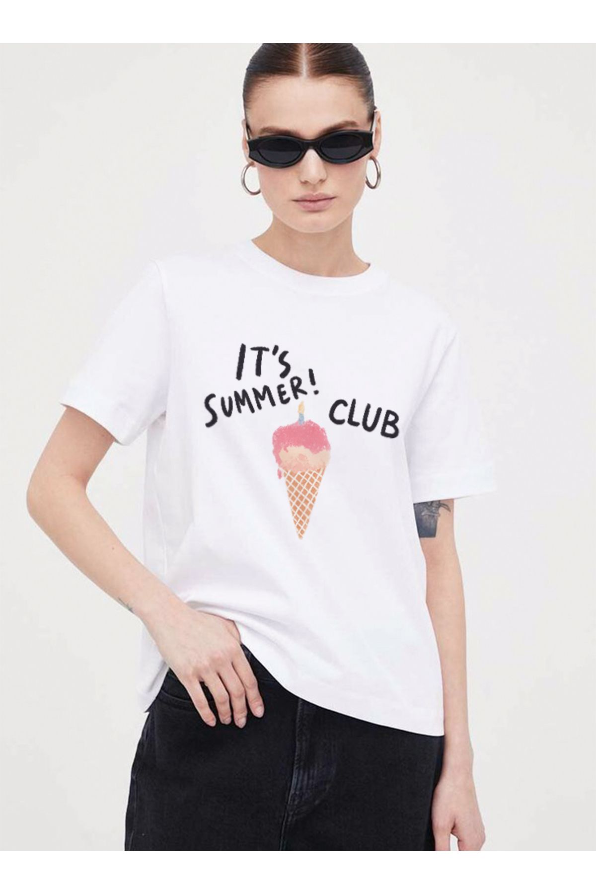Disante it's summer Baskılı Bisiklet Yaka Basic Trend Kadın T-shirt