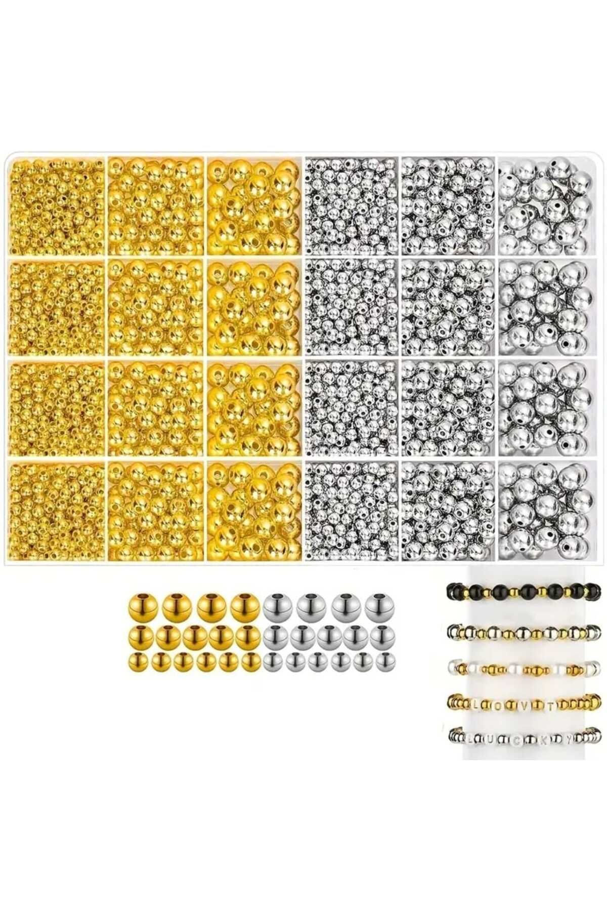 yiğit aksesuar Dev Yuvarlak Gold ve gümüş Ara aparat Boncuk seti takı bileklik yapım seti Hobi malzemeleri
