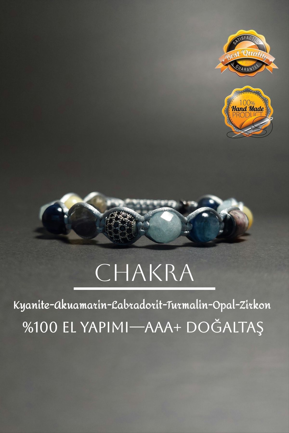 EASTERN PRINCE El Yapım Kyanit Akuamarin Labradorit Turmalin Opal Çakra Bileklik Handmade