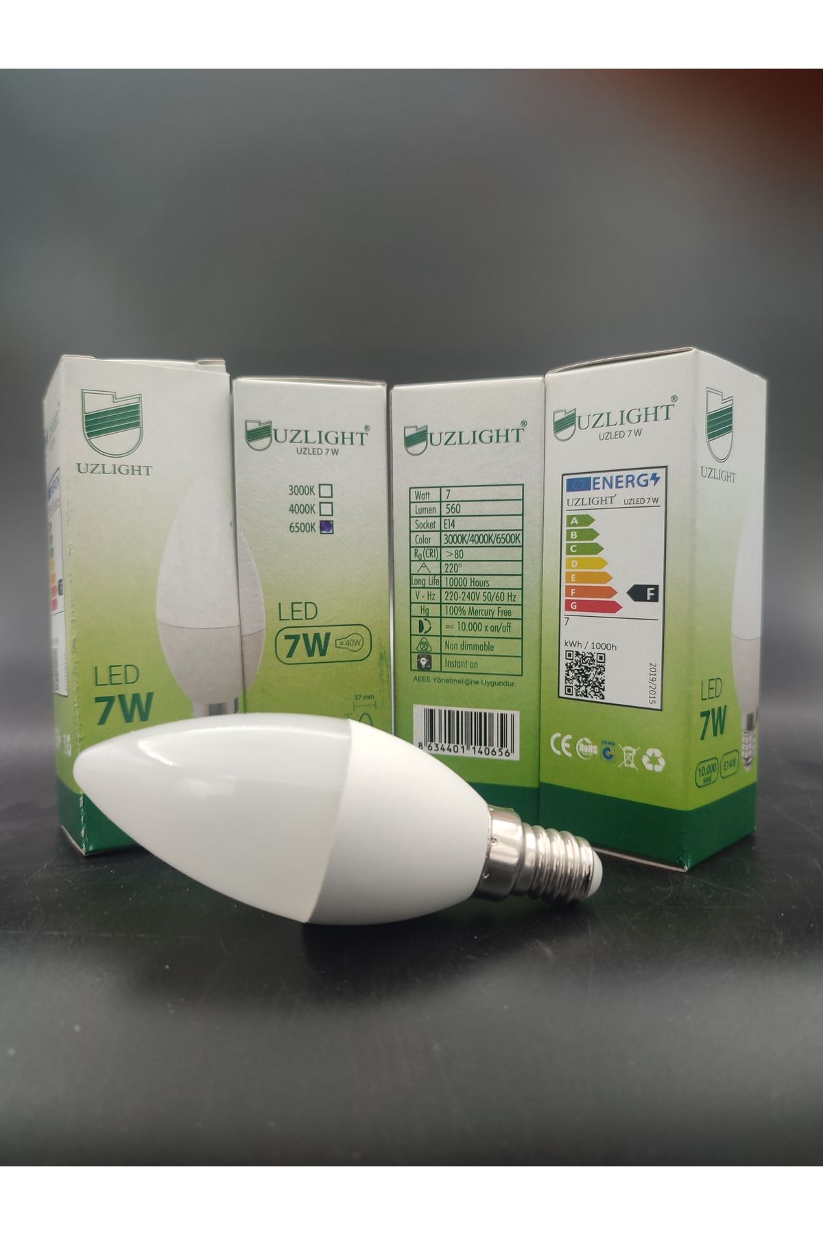 KUĞULU LED AMPUL (E.14) Mum ampul,beyaz ışık (7.Watt=60Watt)(4.Adetli paket)
