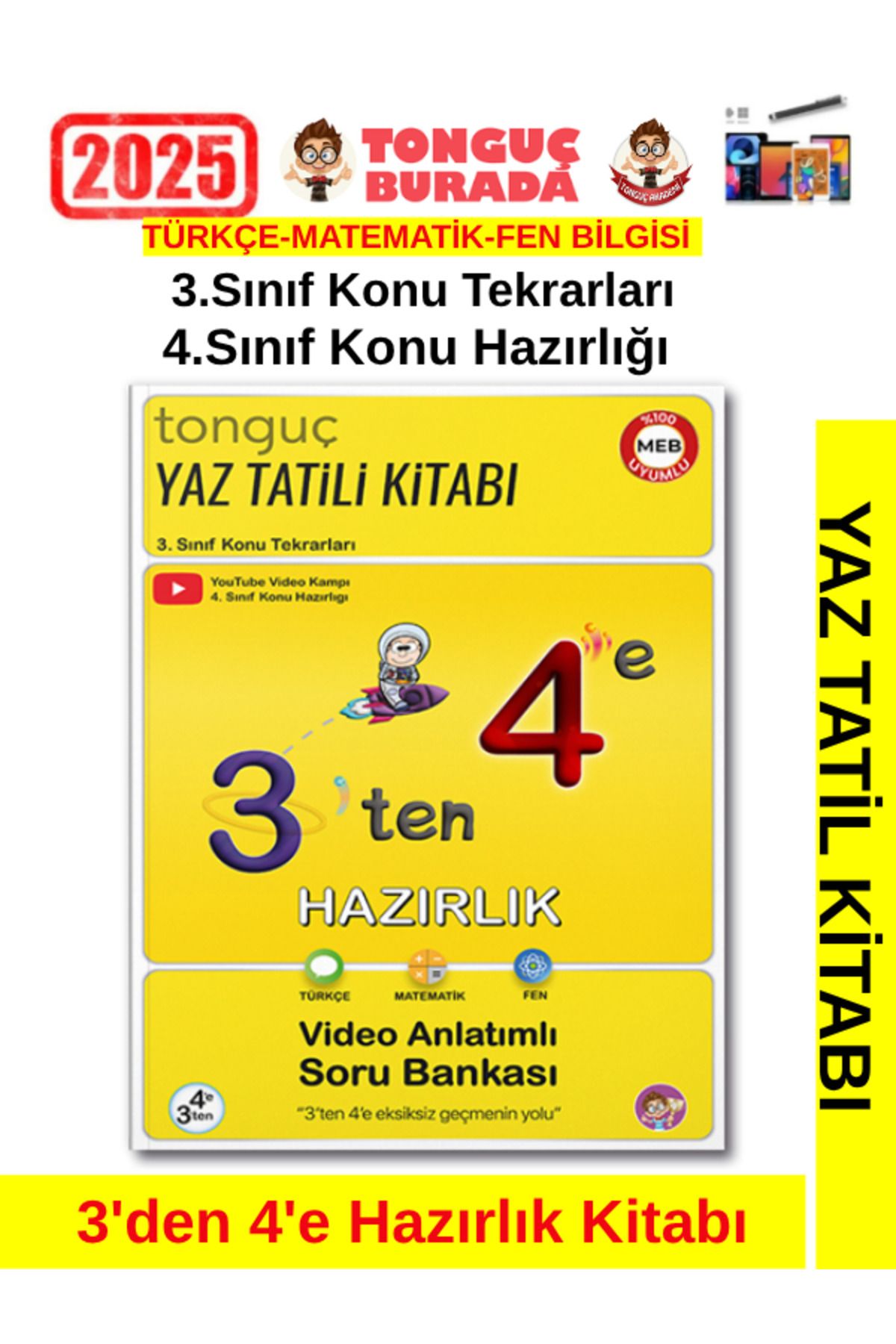Fenomen Yayıncılık Tonguç 2025 3'den 4'e Hazırlık Kitabı(Yaz Tatil Kitabı)Video Anlatımlı Soru Bankası