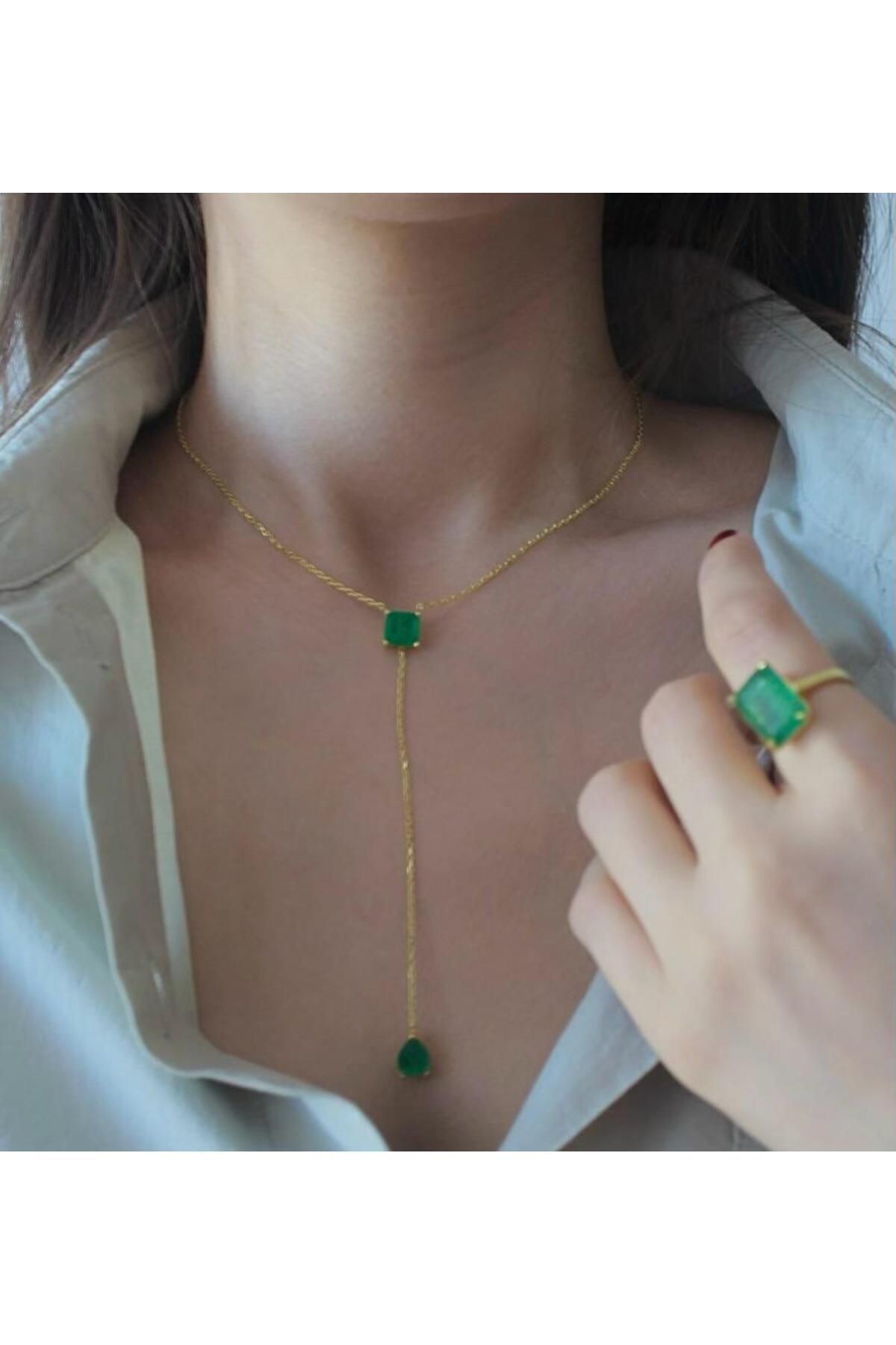 ATELİER JEWELLERY Paraiba Damla Taşlı Y Kolye