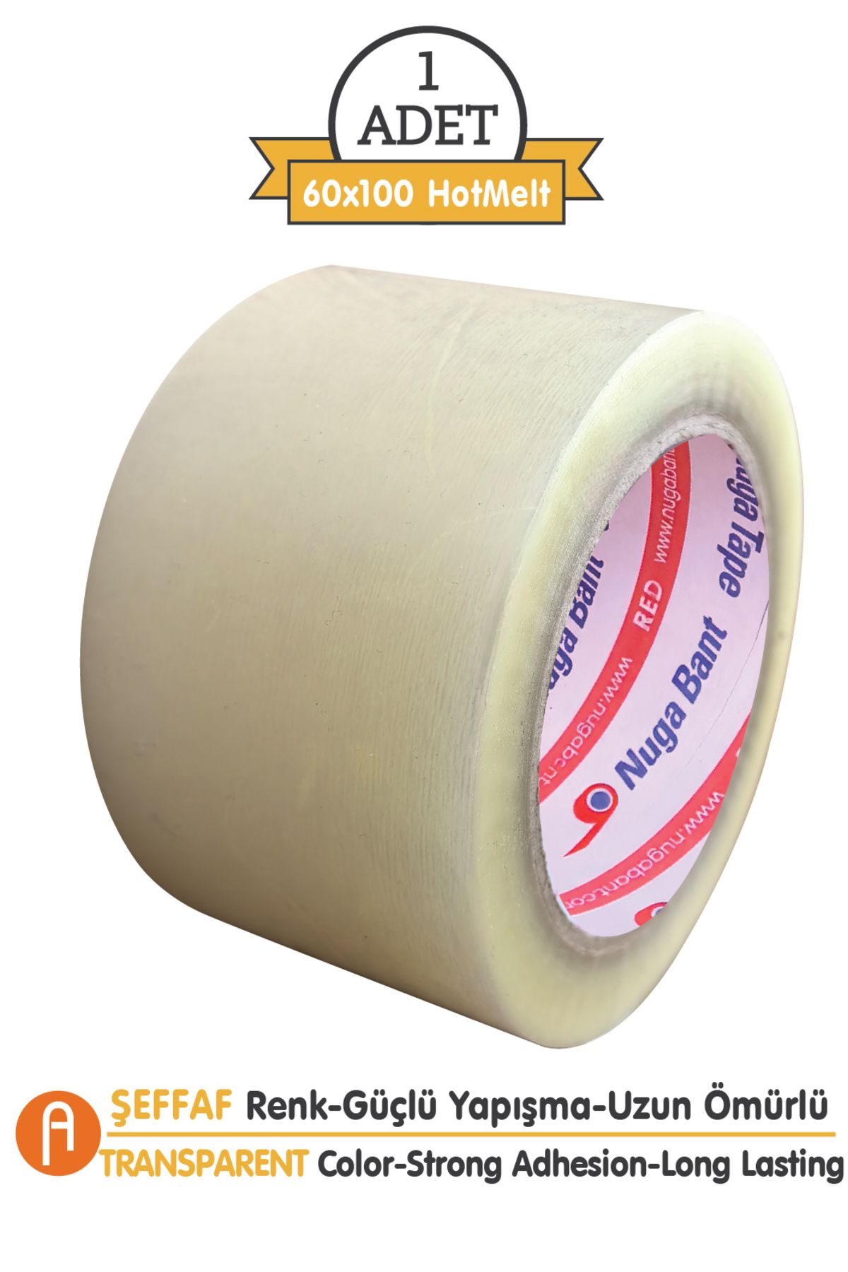 Nuga Bant Geniş Koli Bandı - 60mm.x100m, Şeffaf-Güçlü ve Dayanıklı-Hotmelt Yapışkanlı