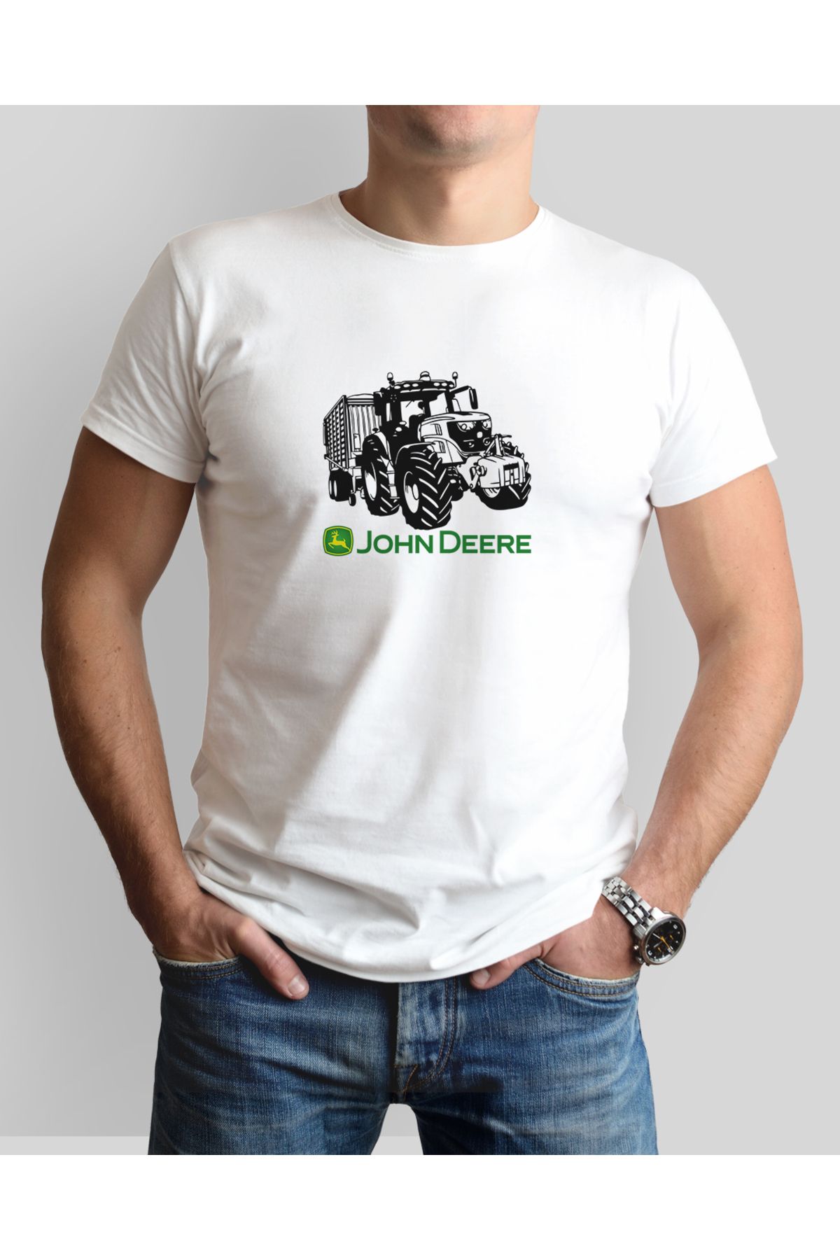 ONUR KANGAL John Deere Traktör Baskılı Sıfır Yaka Premium Tişört -TM2037