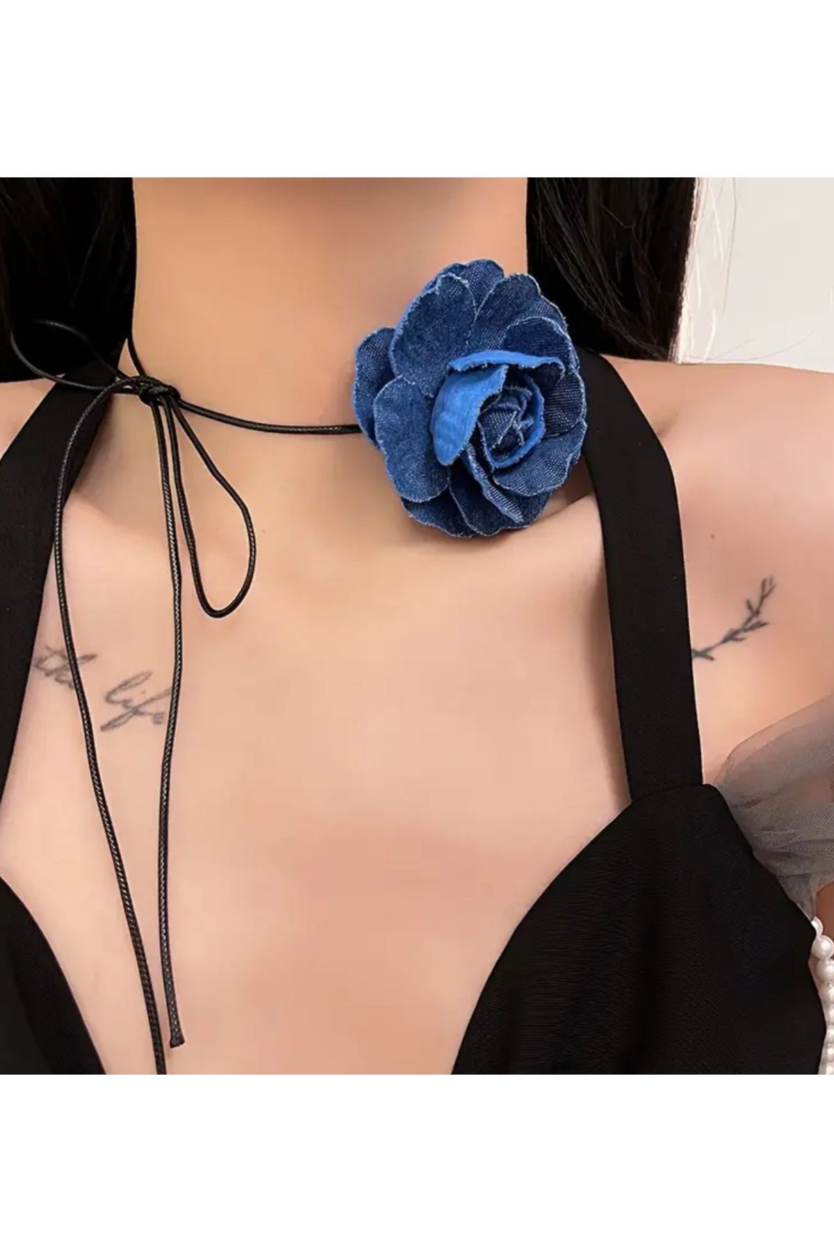Chic Charms Kot Çiçek Desenli Tasma Choker Bağlama Kolye