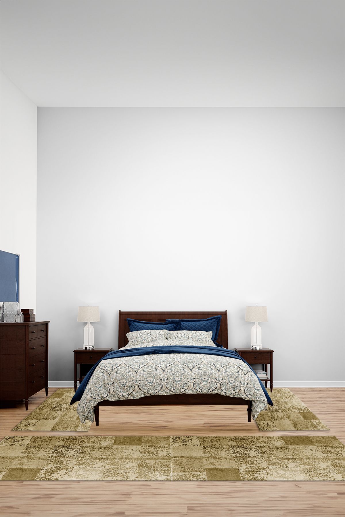 Viyana Home Dijital Baskılı Kaymaz Yıkanabilir Patchwork Desen Üçlü Yatak Odası Halısı, YO-PATCHWORK-44-KAHVE,