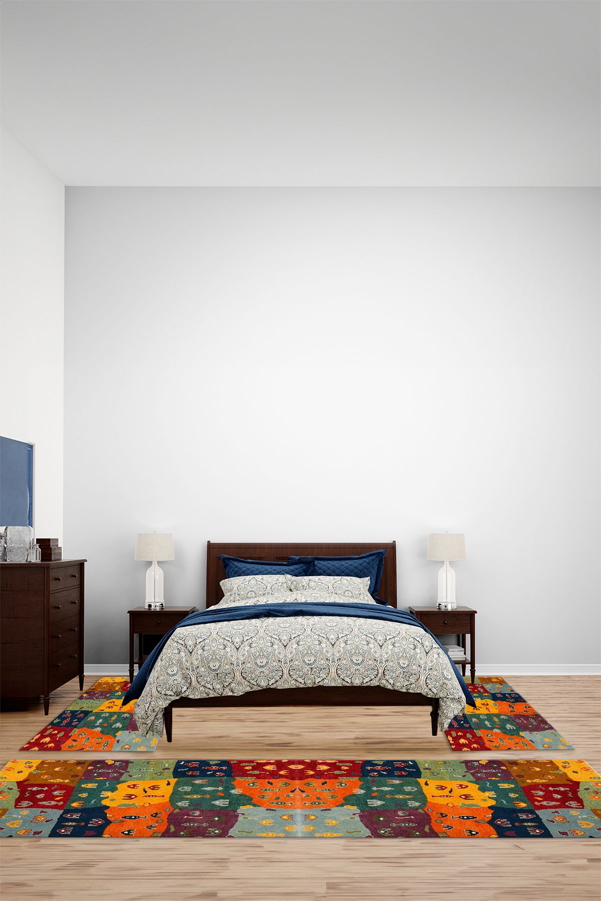 Viyana Home Dijital Baskılı Kaymaz Yıkanabilir Patchwork Desen Üçlü Yatak Odası Halısı, YO-PATCHWORK-59-RENKLİ,