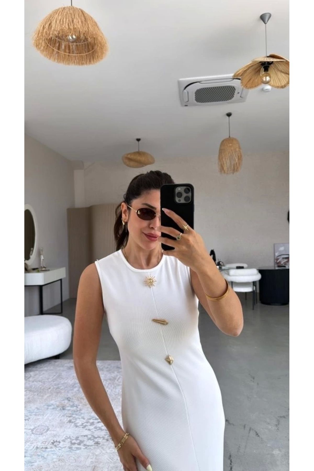 Butik Kadın Bisiklet Yaka Broş Detay Yırtmaçlı Maxi Boy Ottoman Elbise
