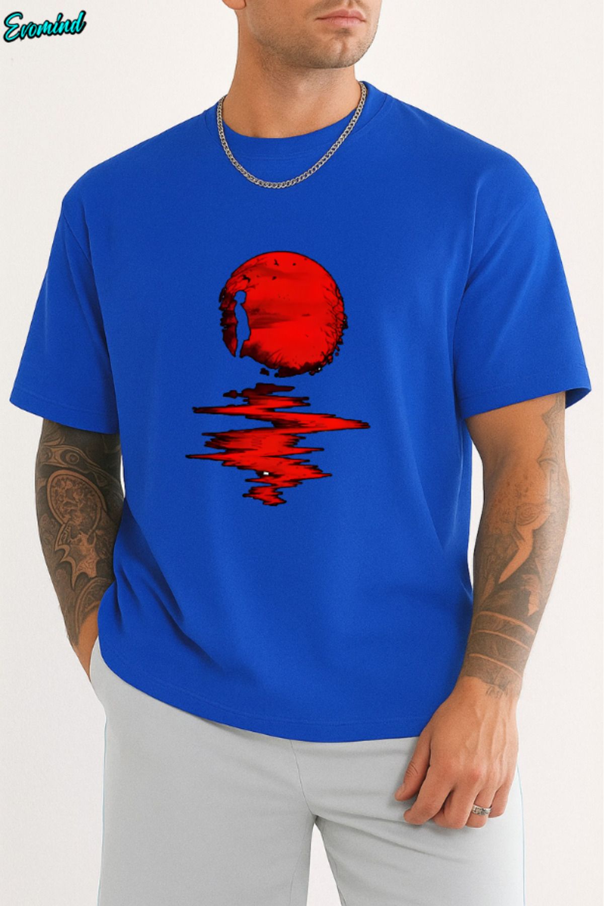 Evomind Kırmızı Dolunay Baskılı Unisex T-shirt