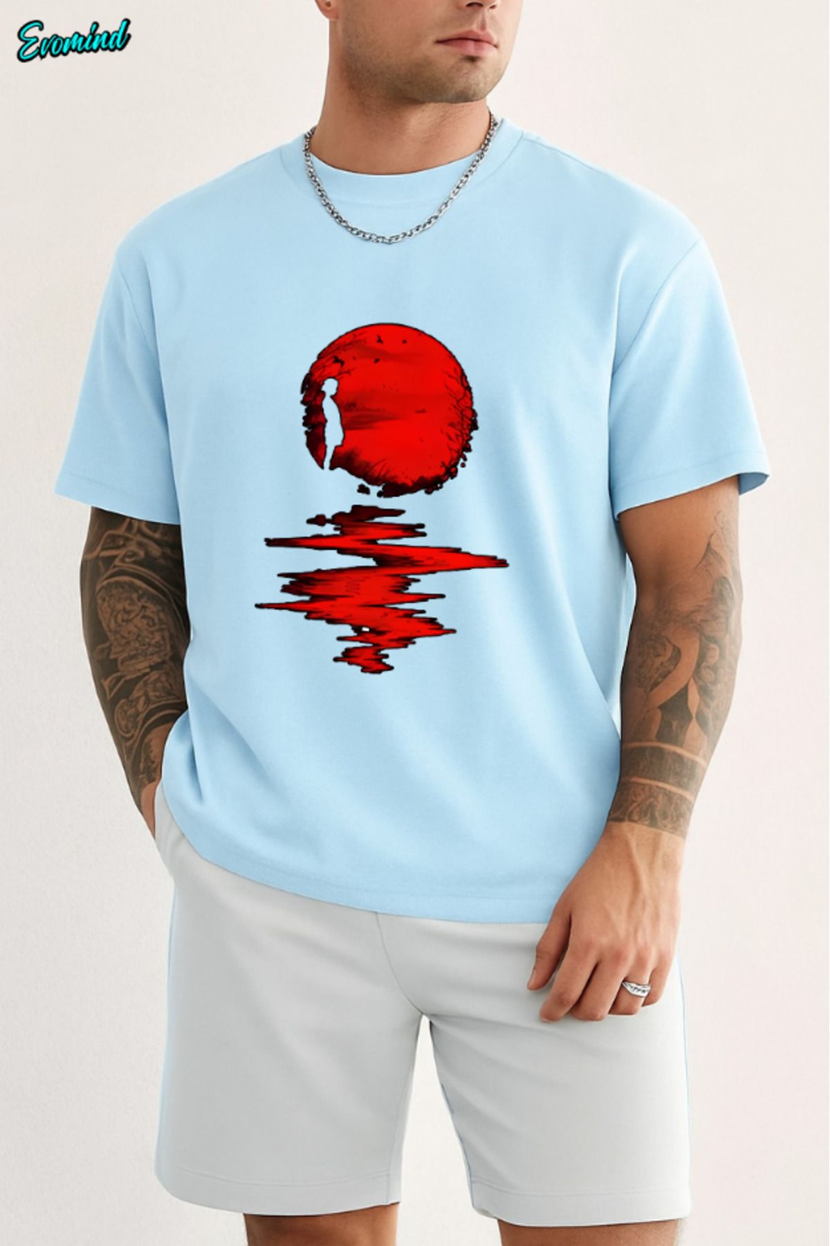 Evomind Kırmızı Dolunay Baskılı Unisex T-shirt