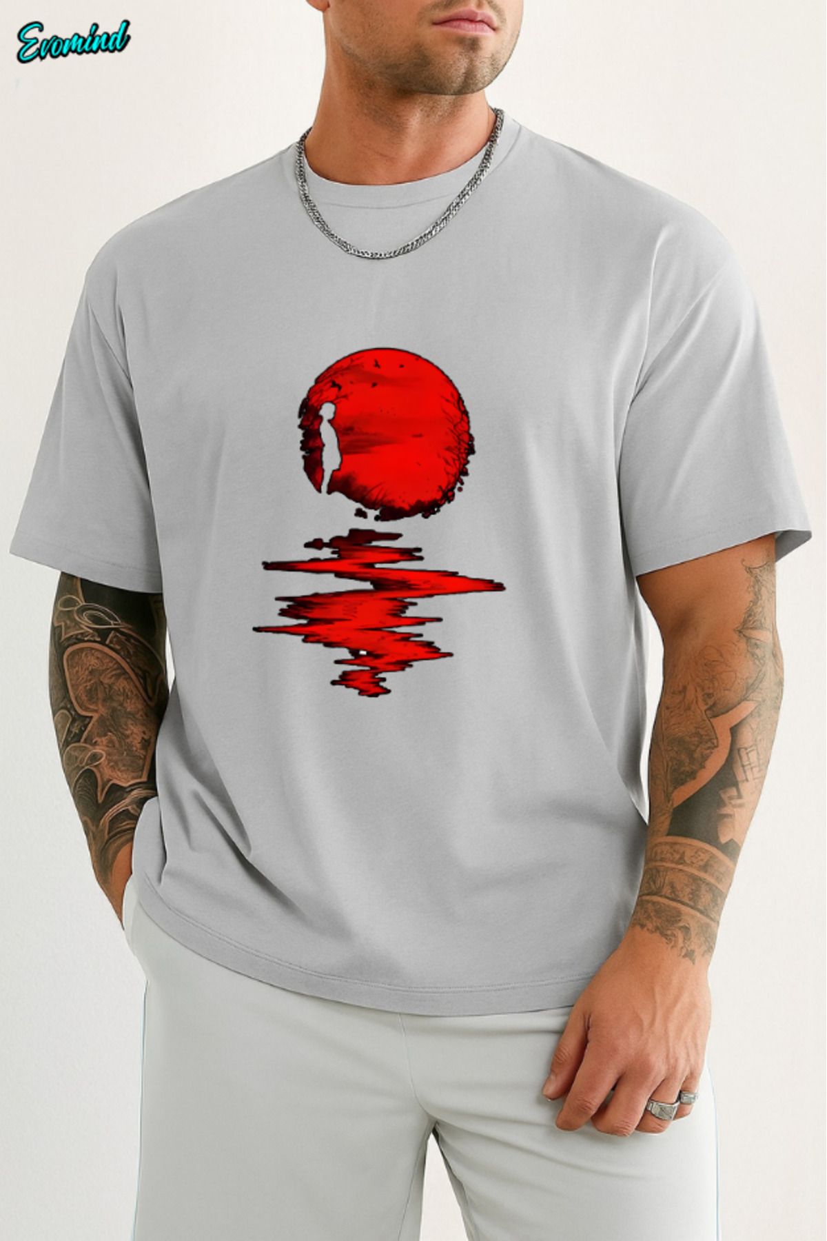 Evomind Kırmızı Dolunay Baskılı Unisex T-shirt