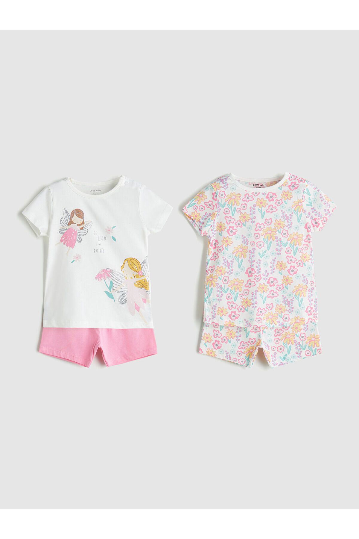 LC Waikiki Bisiklet Yaka Kız Bebek Şortlu Pijama Takım 2'li