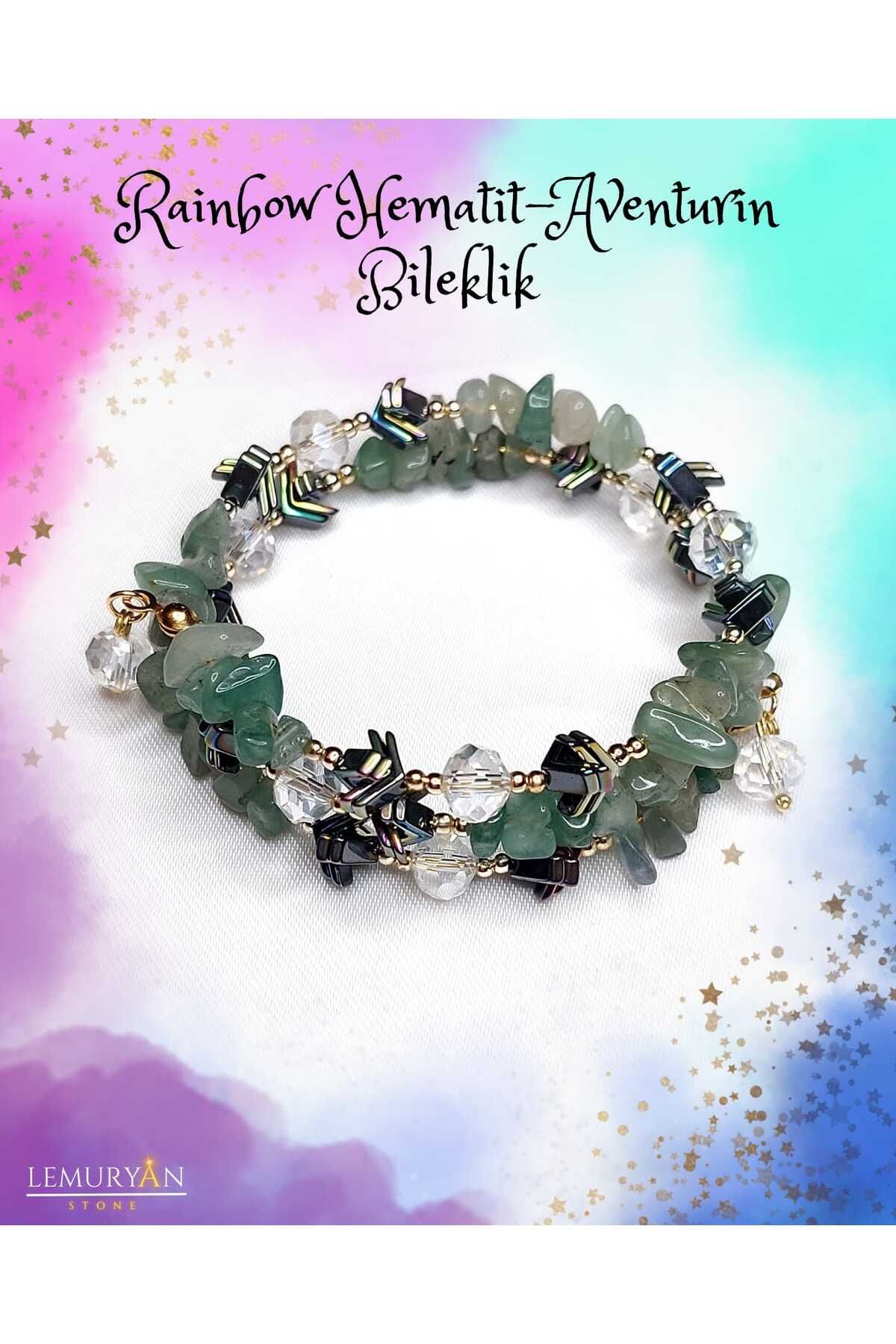Herkimer Doğal Taş Rainbow Hematit & Aventurin Helozon Doğaltaş Tasarım Bileklik