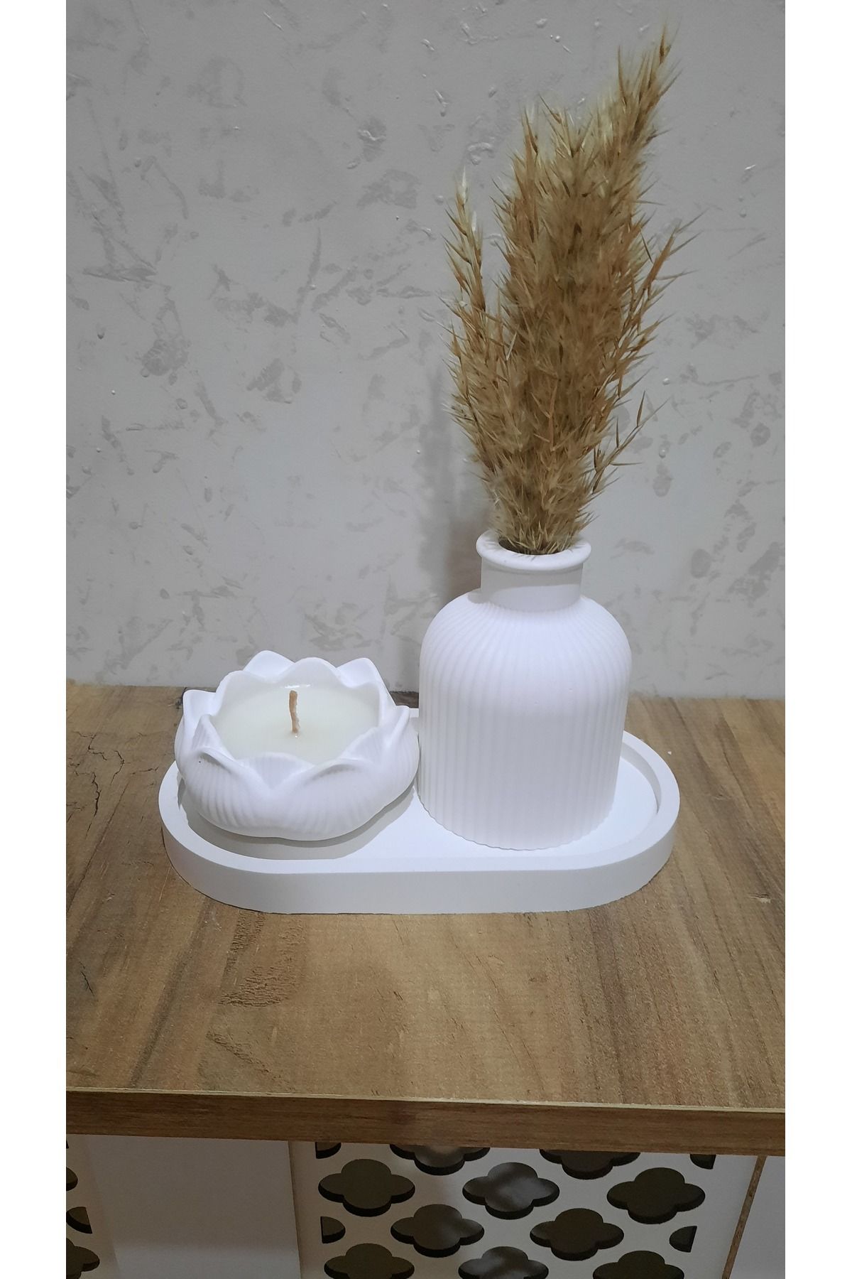 A Bunch Dekoratif 3lü set, vazo, mumluk, taş tozu, kokulu mum, sehpa süsü, masa süsü, hediyelik eşya,