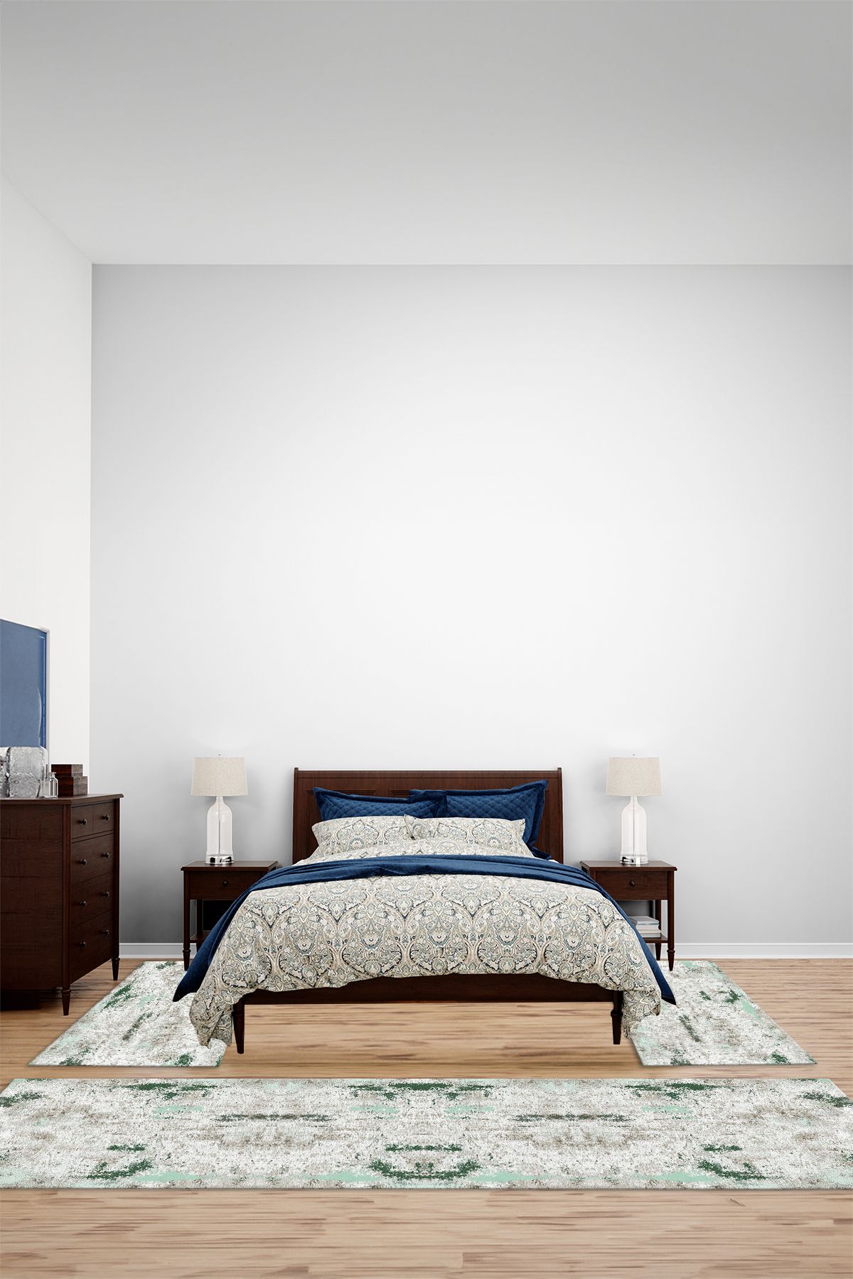 Viyana Home Dijital Kaymaz Yıkanabilir Sade Desen Efekt Model Üçlü Yatak Odası Halısı, YO-SADE-166-YEŞİL,