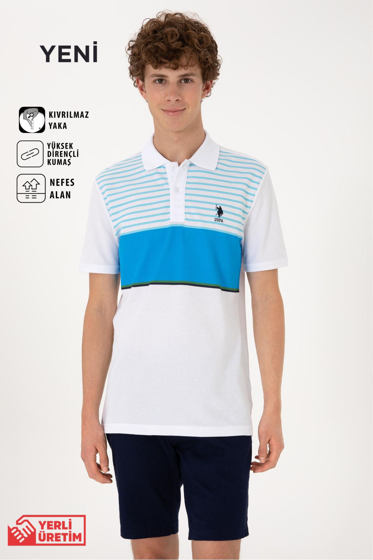 U.S. Polo Assn. Erkek Regular Fit Polo Yaka Turkuaz T-Shirt
