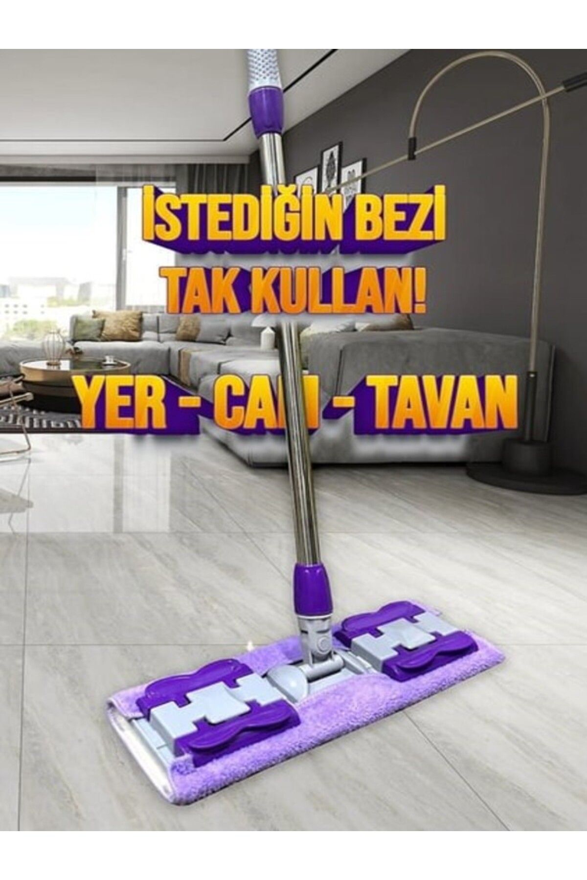 Special Action Mandallı Mikrofiber Mop, Yer Mopu, Fayans, Duvar, Yüzey Temizlik (1 Adet Yedek Bez Hediyeli) - Mor