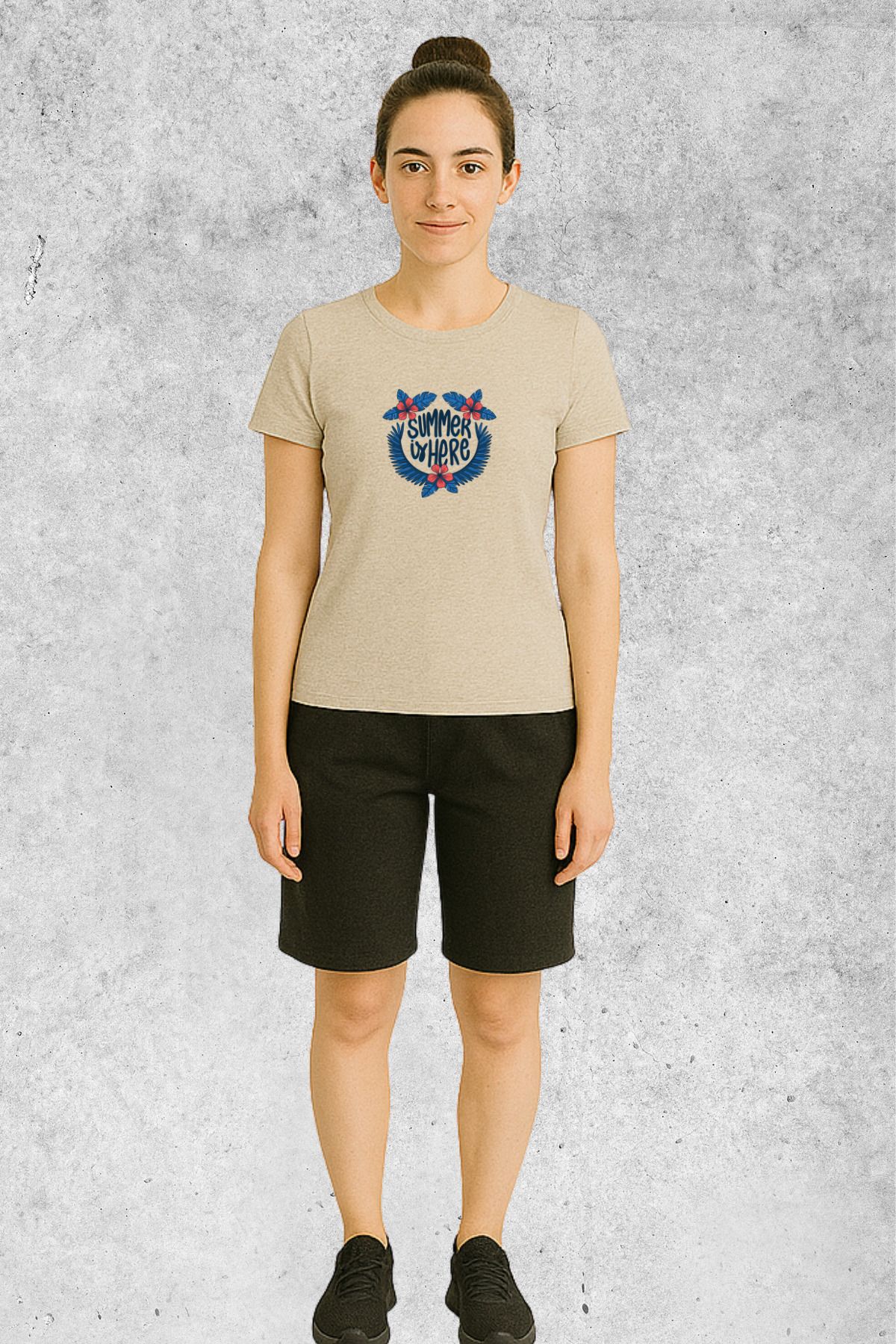 MOLICO Basic unisex sıfır yaka kısa kollu SUMMER İS HERE BASKILI TSHİRT