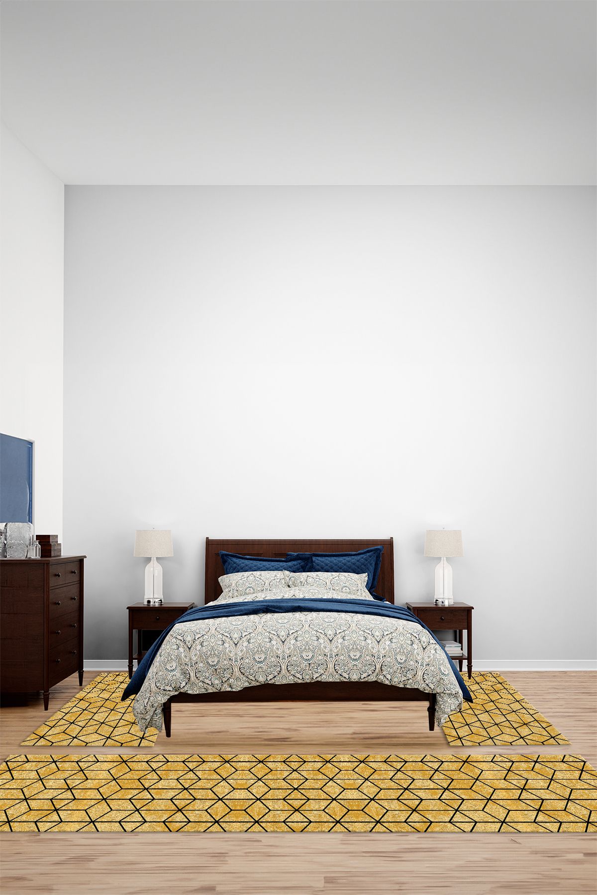 Viyana Home Dijital Kaymaz Taban Yıkanabilir Sade Küp Model Üçlü Yatak Odası Halısı, YO-SADE-121-GOLD,