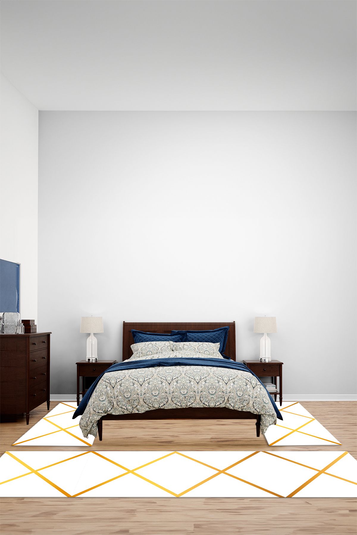 Viyana Home Dijital Kaymaz Taban Yıkanabilir Çizgili Sade Desen Üçlü Yatak Odası Halısı, YO-SADE-111-BEYAZ,