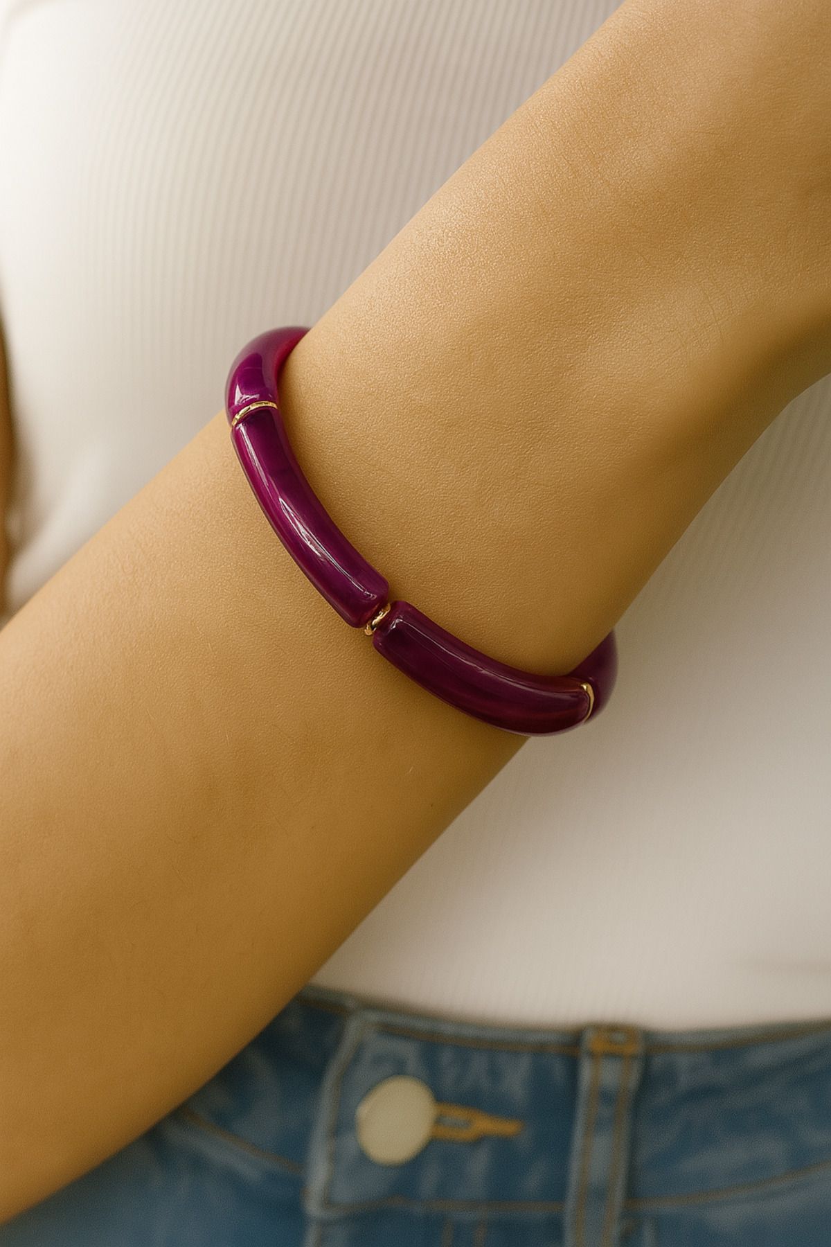 dela otantik El Yapımı Bohem Parlak Akrilik Kalın Ayarlanabilir Bileklik – Otantik Bijuteri Takı - Bracelet