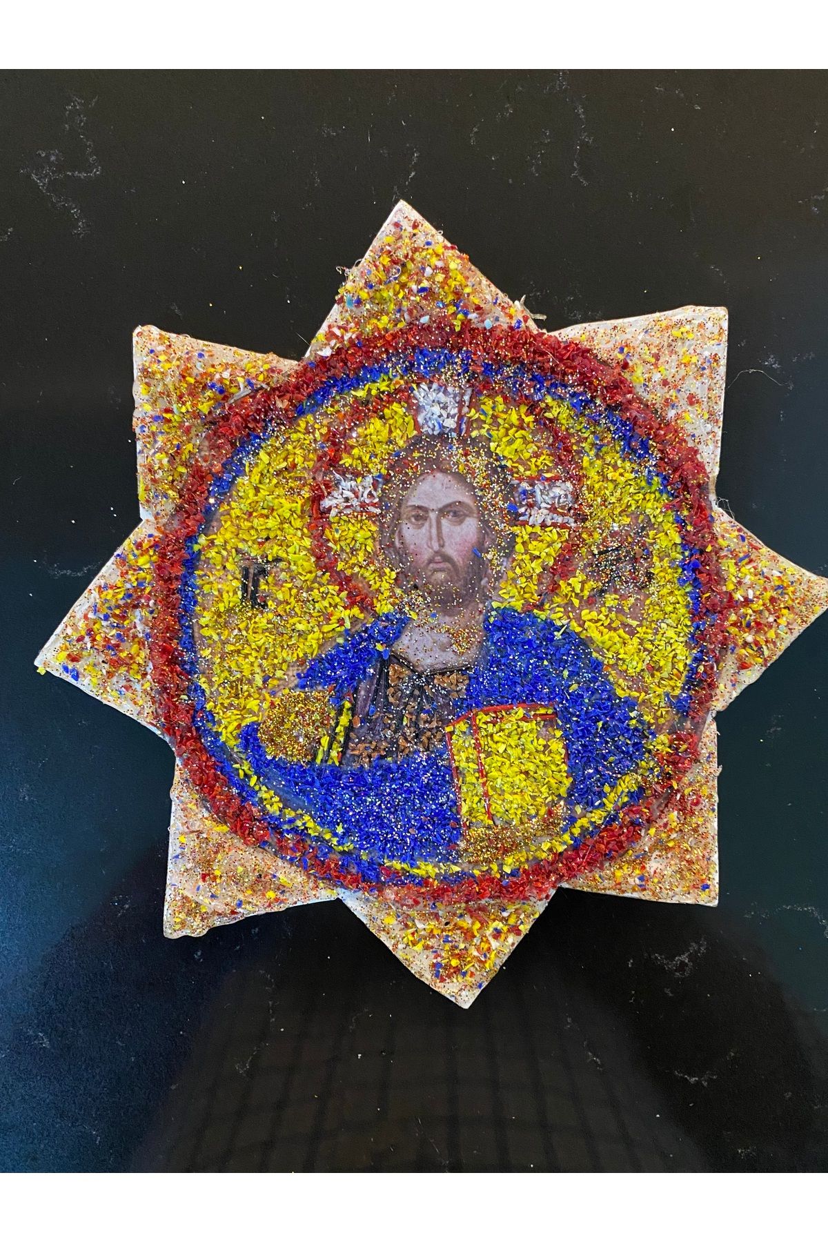 zonart Cam Tozu ve Doğal Malzemeden El Yapımı Pantokrator İsa İkonası (Tablosu)