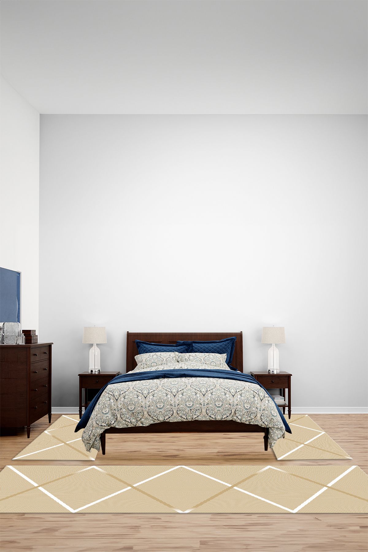 Viyana Home Dijital Kaymaz Taban Yıkanabilir Çizgili Sade Desen Üçlü Yatak Odası Halısı, YO-SADE-111-KREM,