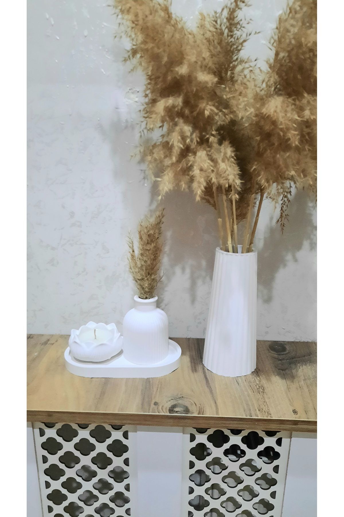 A Bunch 4lü bohem vazo set, mumluk set, beyaz dekorasyon ürünü,