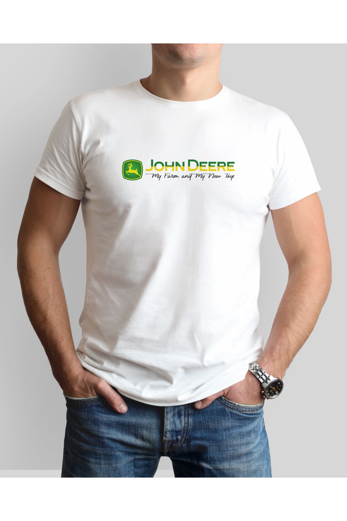 ONUR KANGAL John Deere Traktör Baskılı Sıfır Yaka Premium Tişört -TM2048